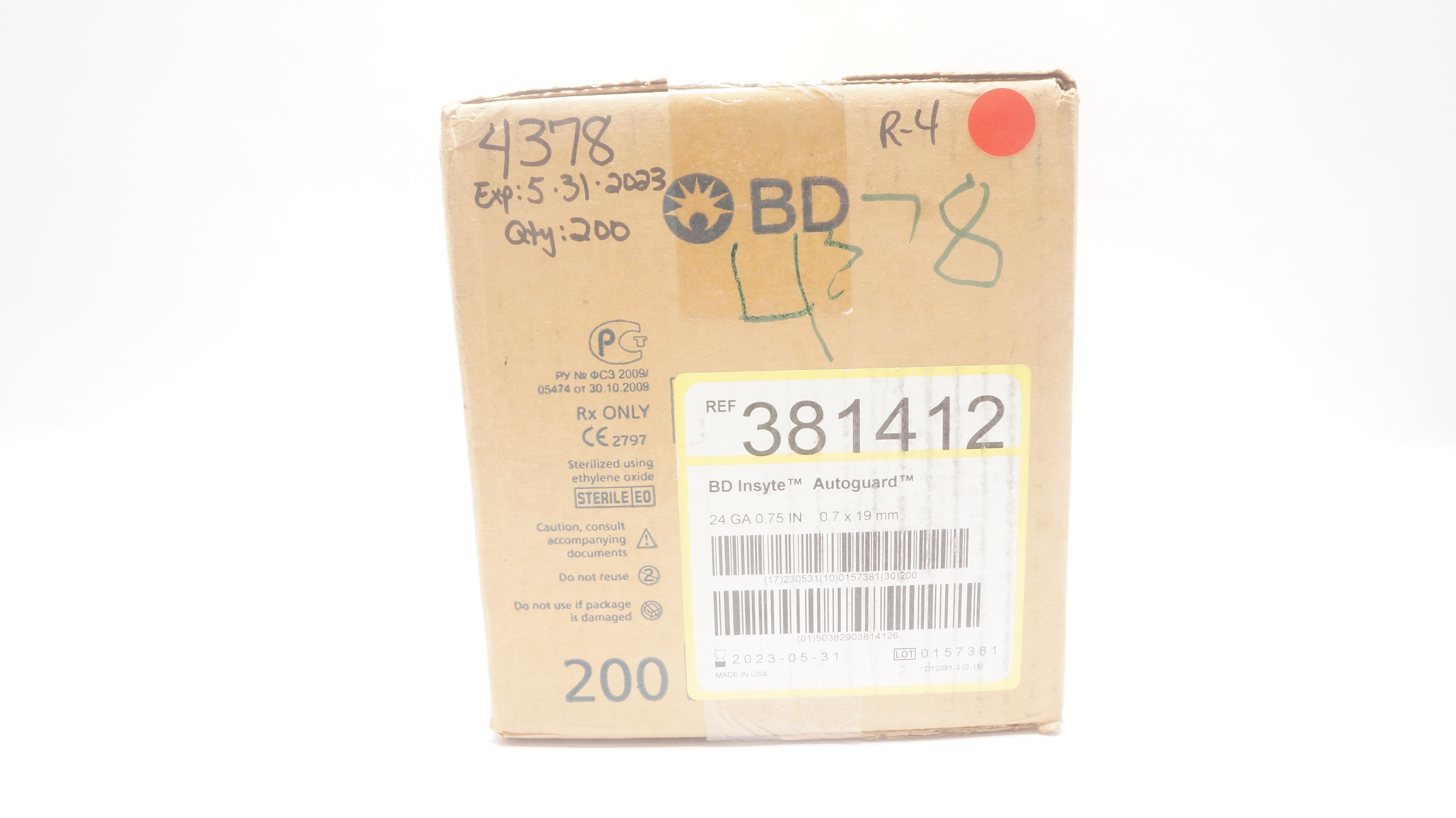 BD 381412 Insyte Autoguard Shielded I.V. Cath. 24Ga x 0.75In (x) - Case of 200