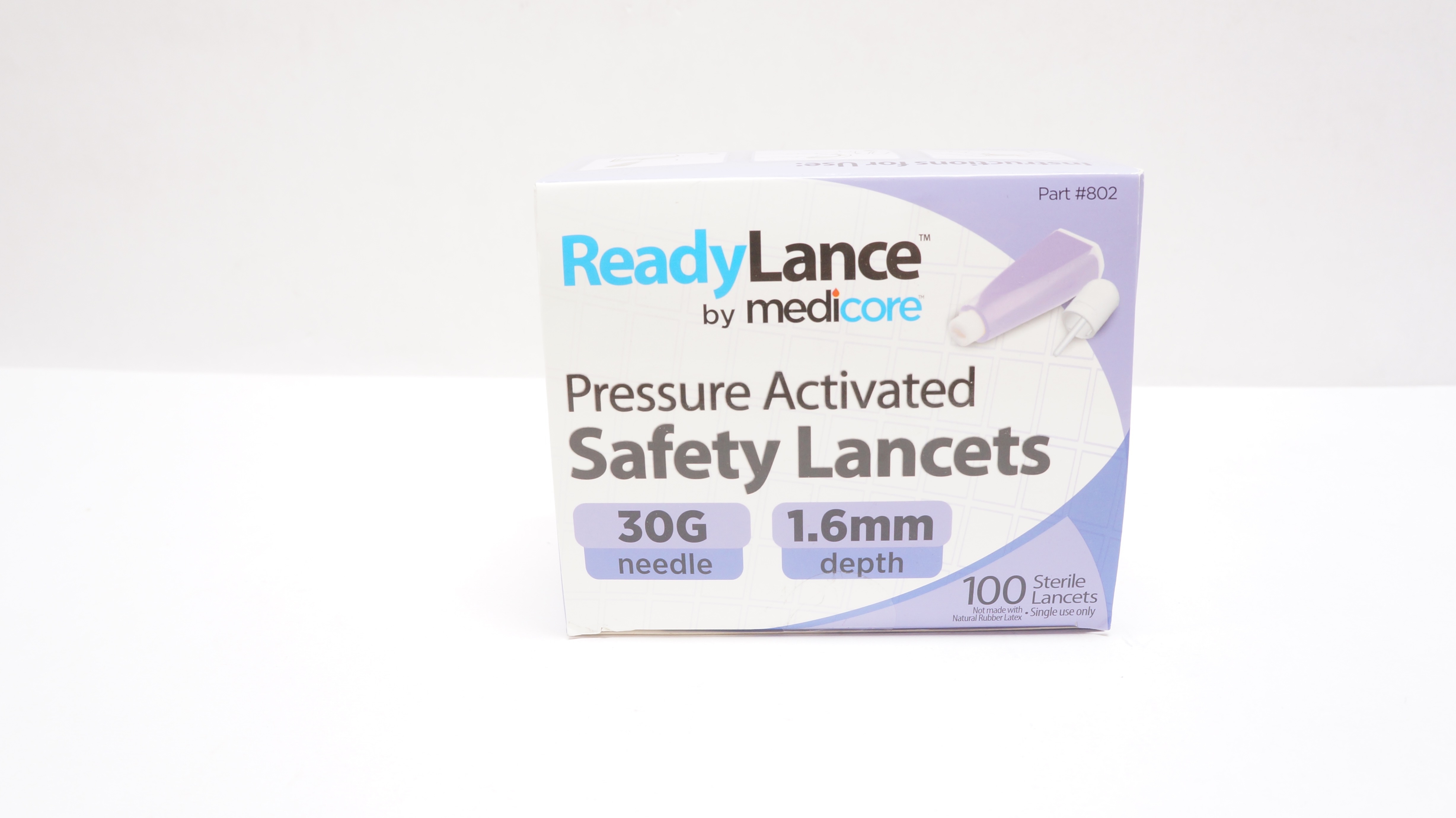 MediCore 802 Pressure Activated Safety Lancets 30G x 1.6mm - Box of 100