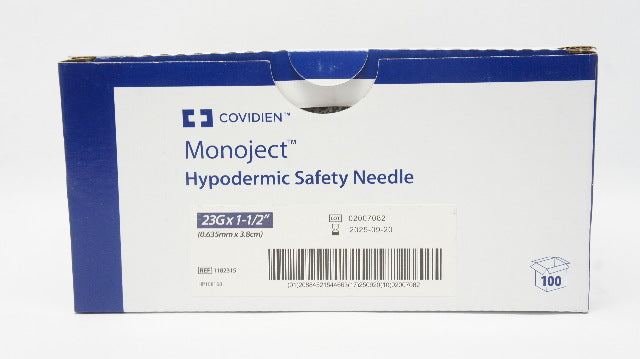 Covidien 1182315 Monoject Hypodermic Safety Ndle 23G x 1-1/2inch - Box of 100