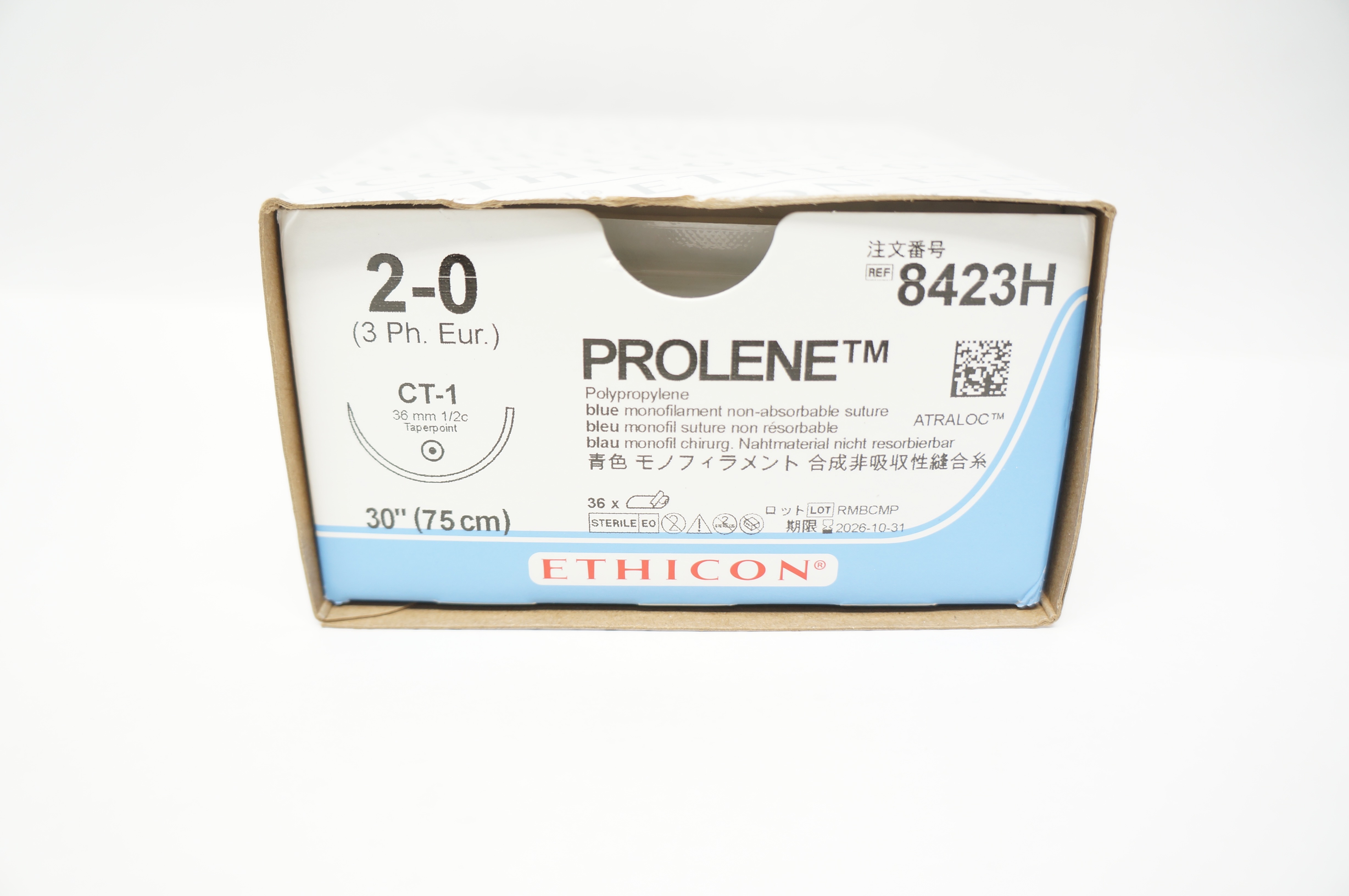 Ethicon 8423H 2-0 PROLENE CT-1 36mm 1/2c Taperpoint 30inch - Box of 36