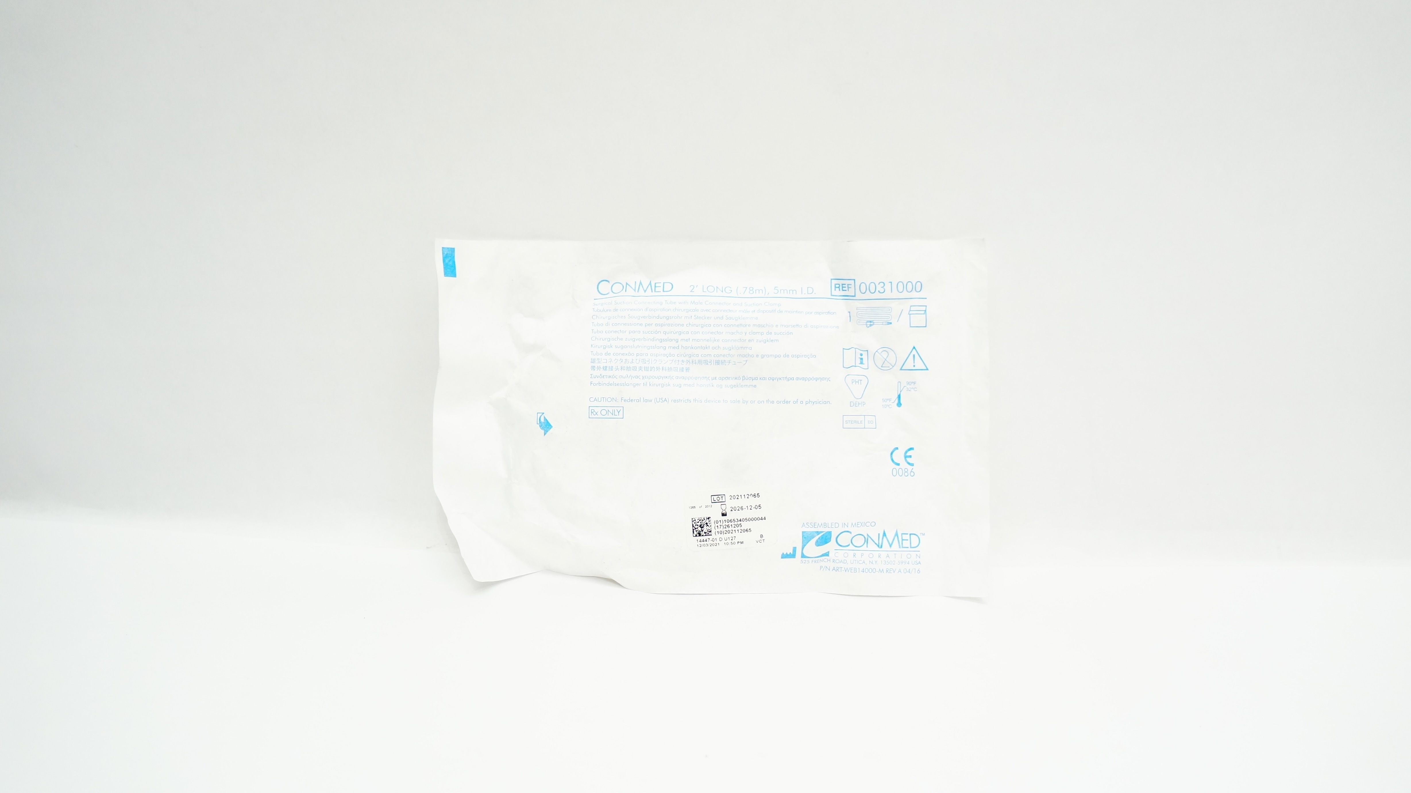 ConMed 0031000 Surgical Suction Connecting Tube 2 Ft. x 5mm I.D.