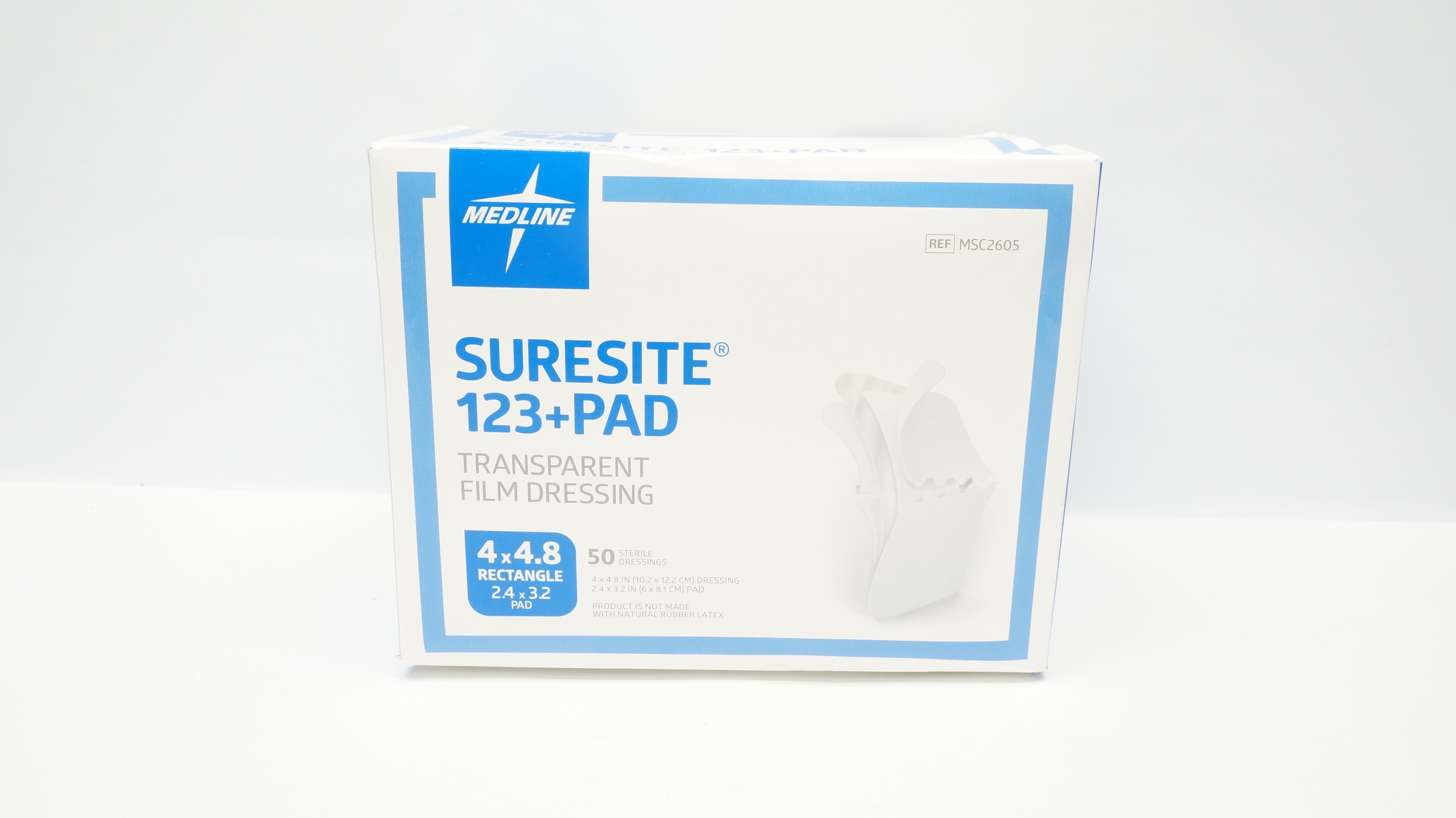 Medline MSC2605 Suresite 123+Pad Transparent Film Dressing - Box of 50