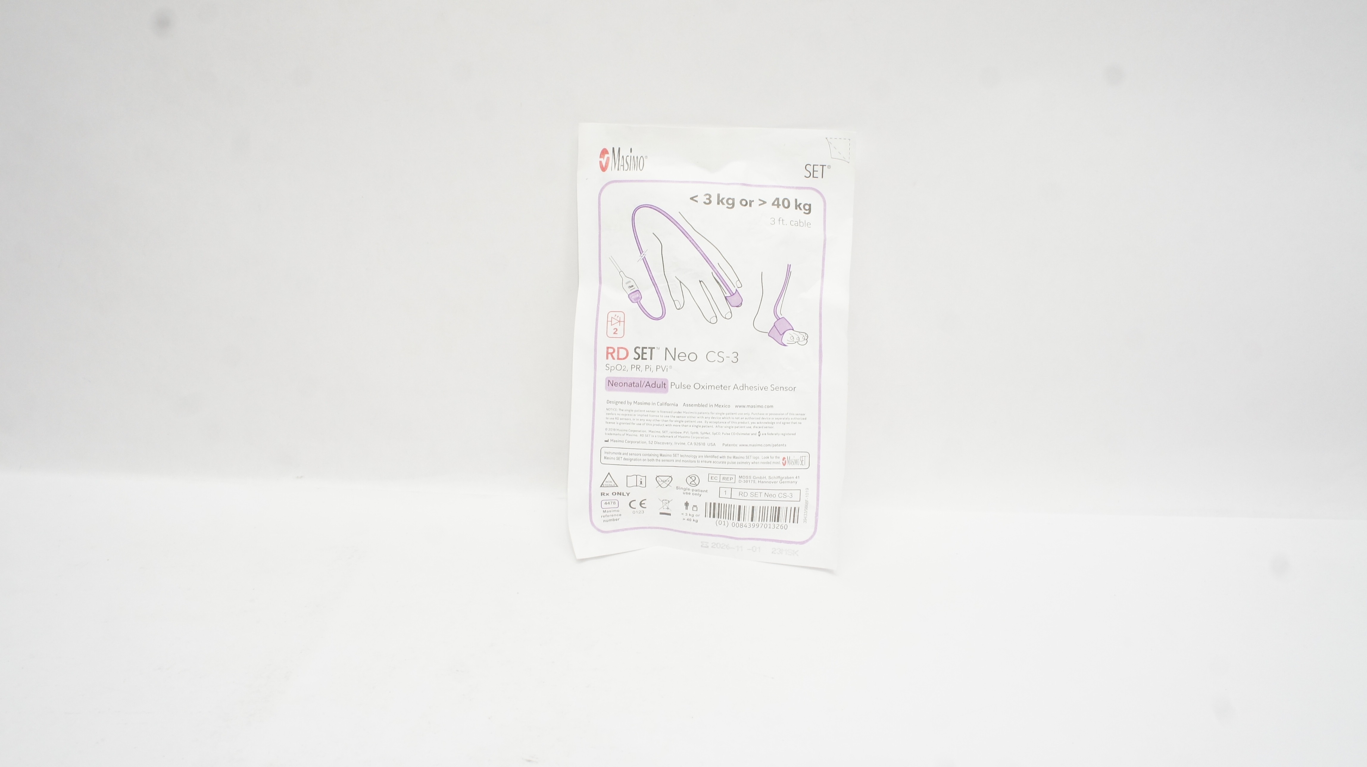 Masimo 4478 Neo CS-3 Neonatal/Adult Pulse Oximeter Adhesive Sensor <3kg or >40kg