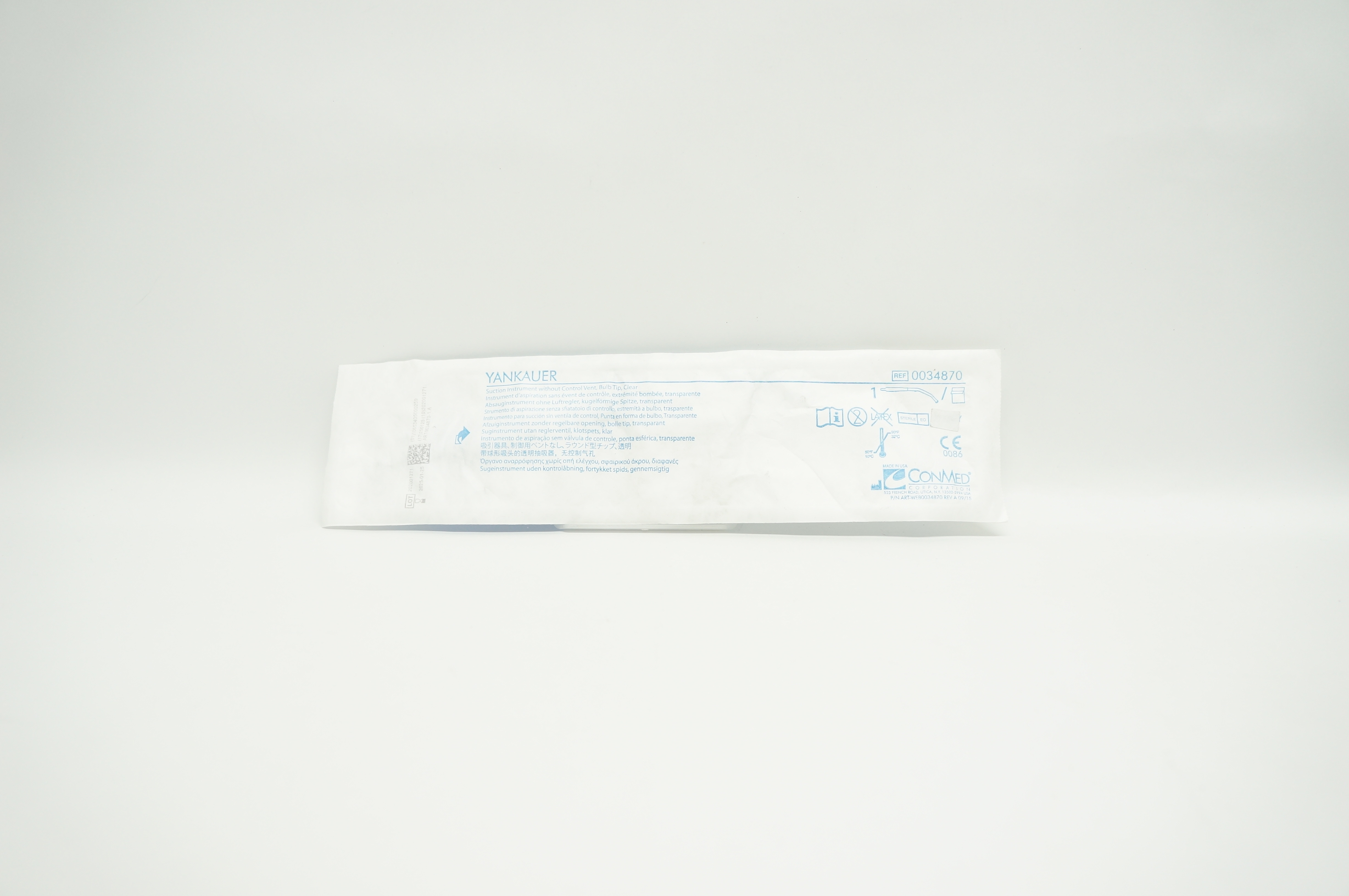 ConMed 0034870 YANKAUER Suction Instrument without Control Vent, Bulb Tip, Clear