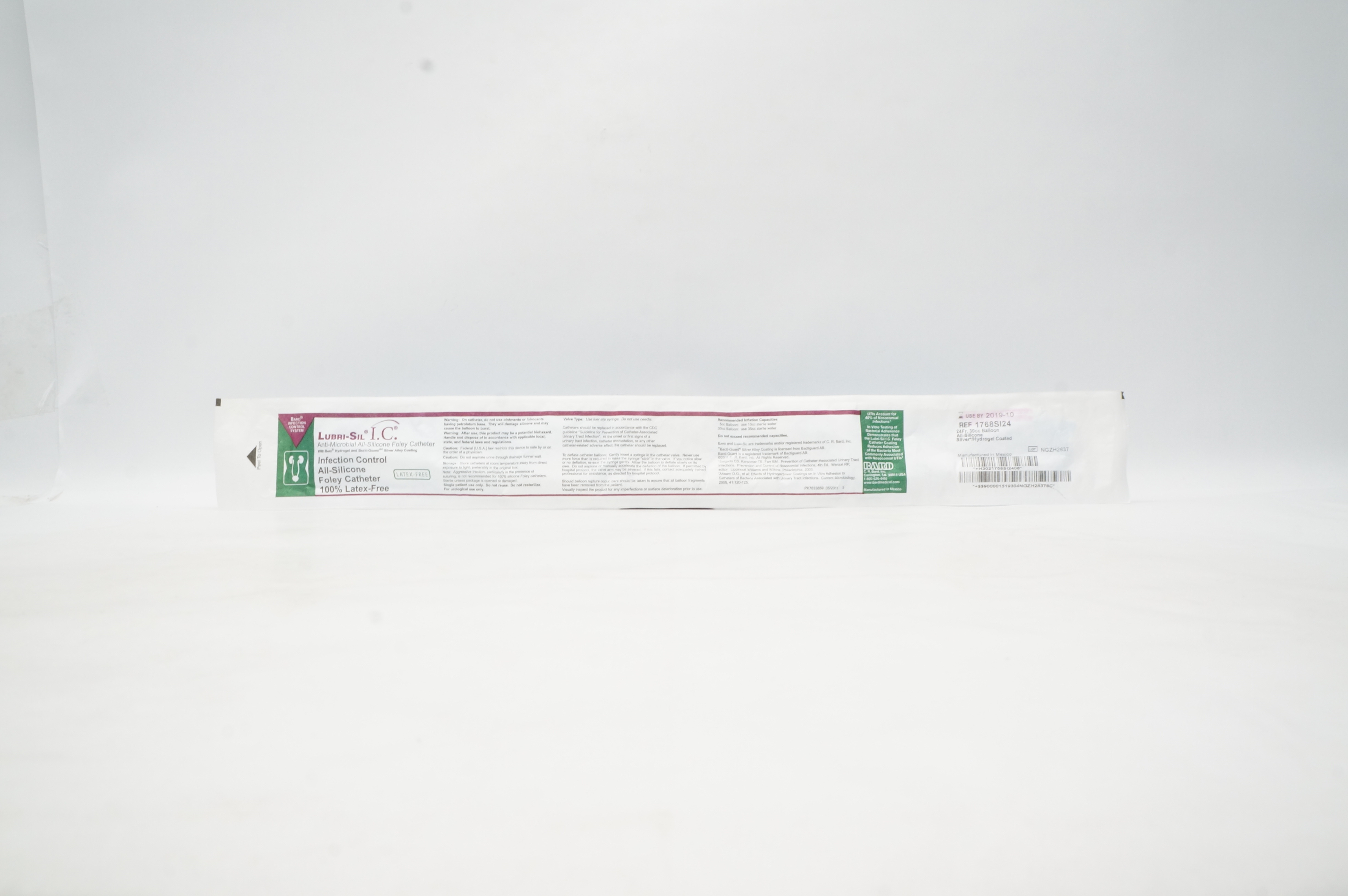 Bard 1768SI24 Lubri-Sil I.C. Anti-Microbial Foley Cath. 24Fr 30cc Balloon (x)