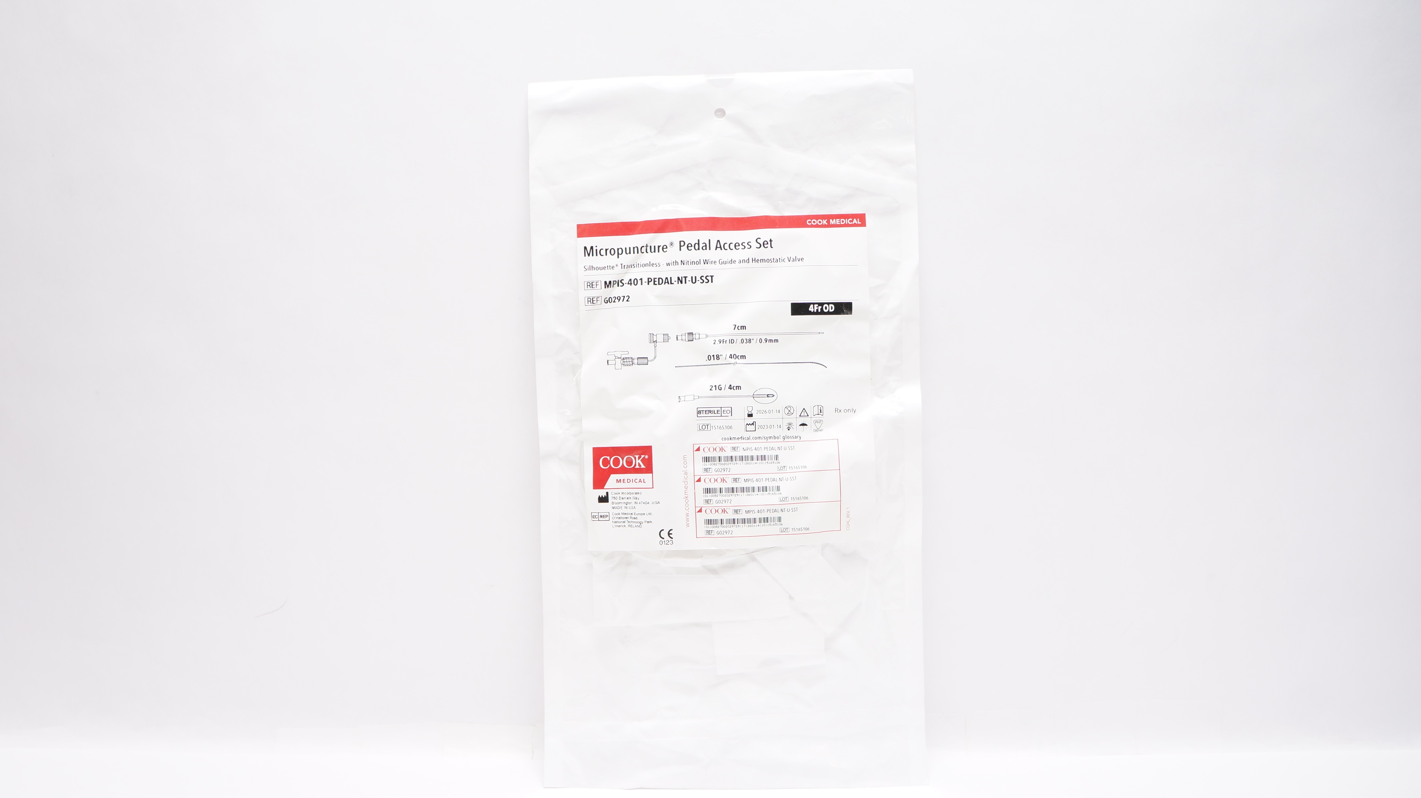 Cook Medical G02972 Micropuncture Pedal Access Set 4.0Fr x 7cm