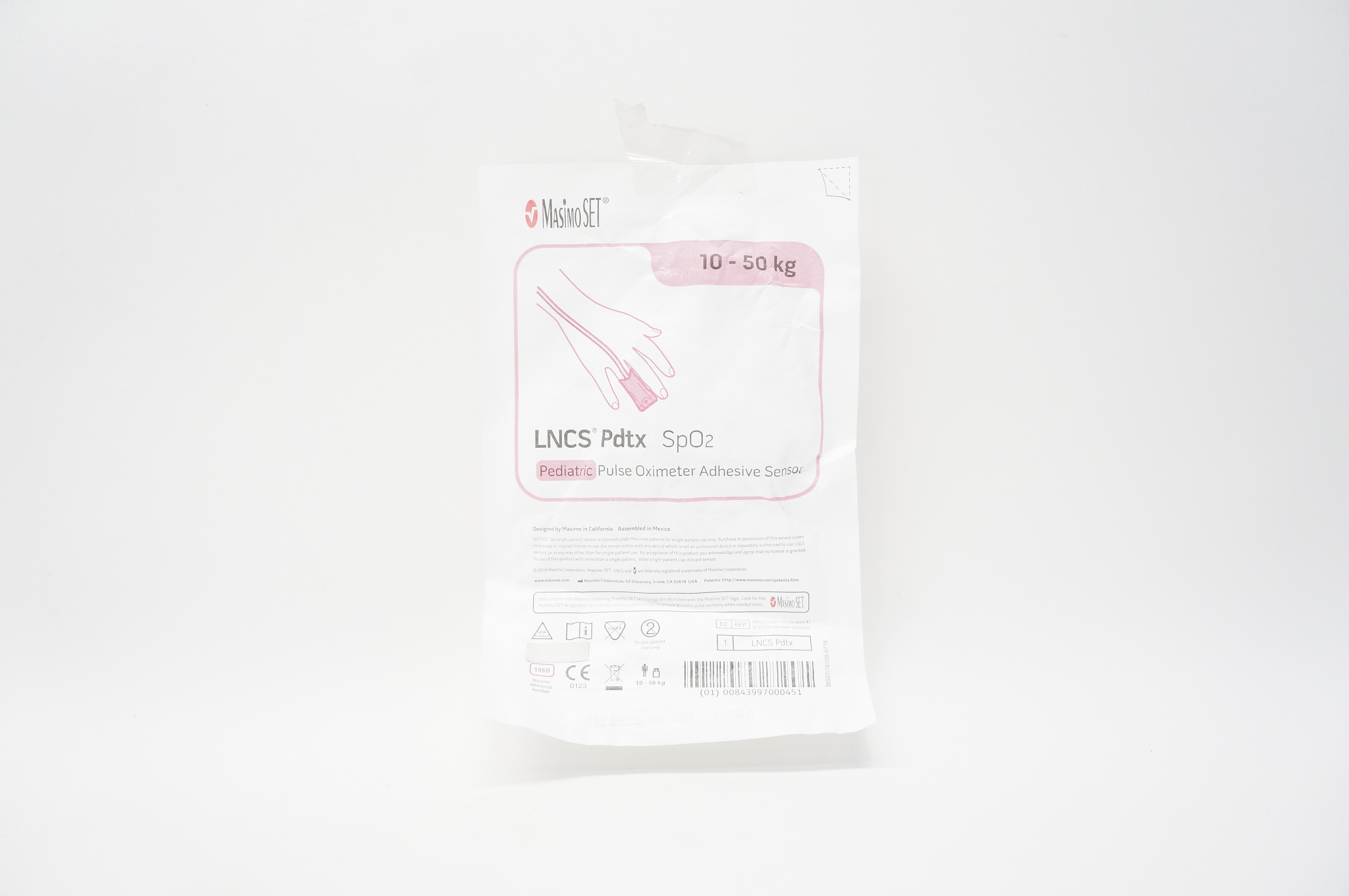 MasimoSet 1860 LNCS Pdtx SpO₂ Pediatric Pulse Oximeter Adhesive Sensor 10-50kg(x)