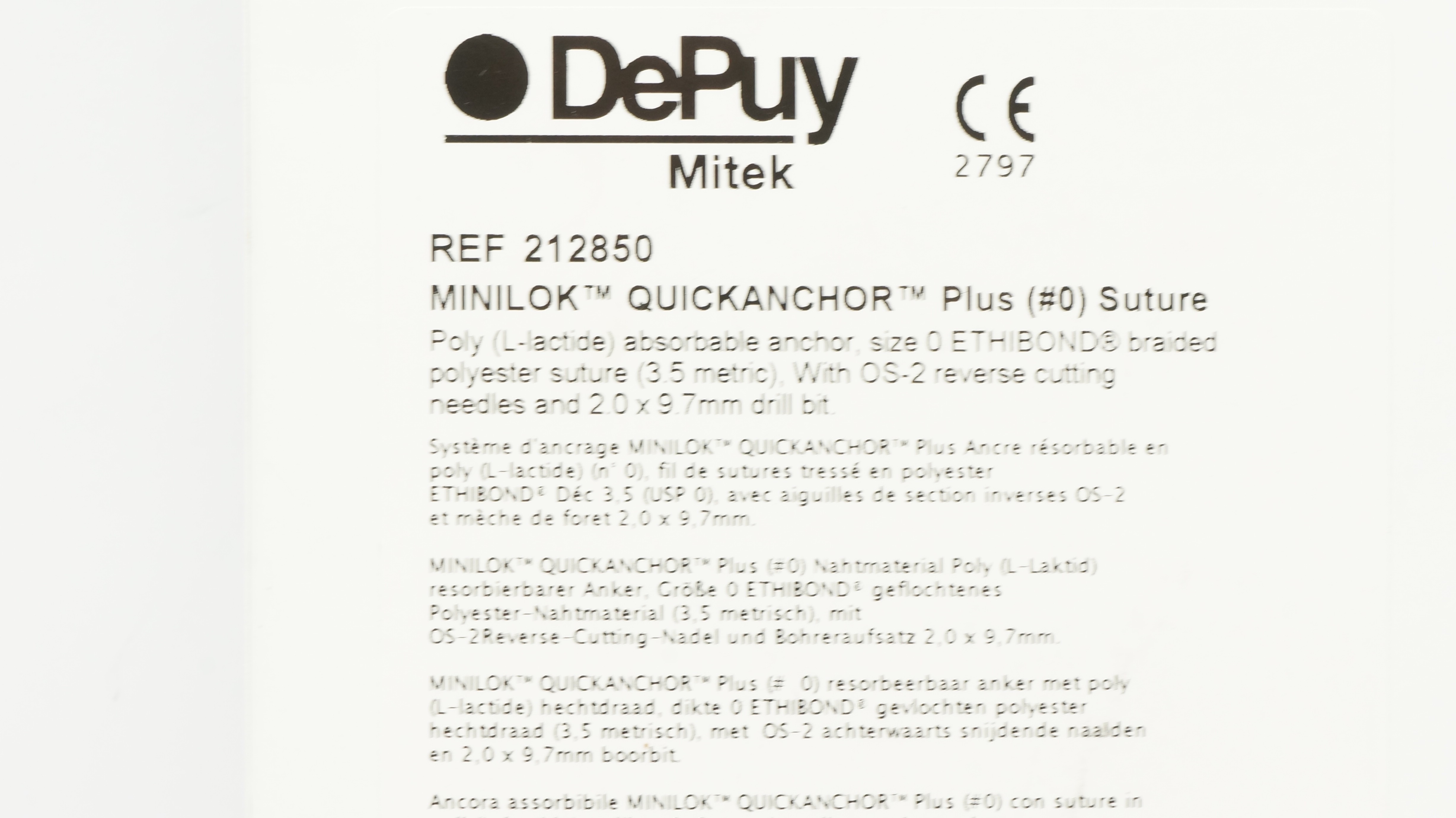 DePuy 212850 Mitek Minilok Quickanchor Plus (#0) Stre