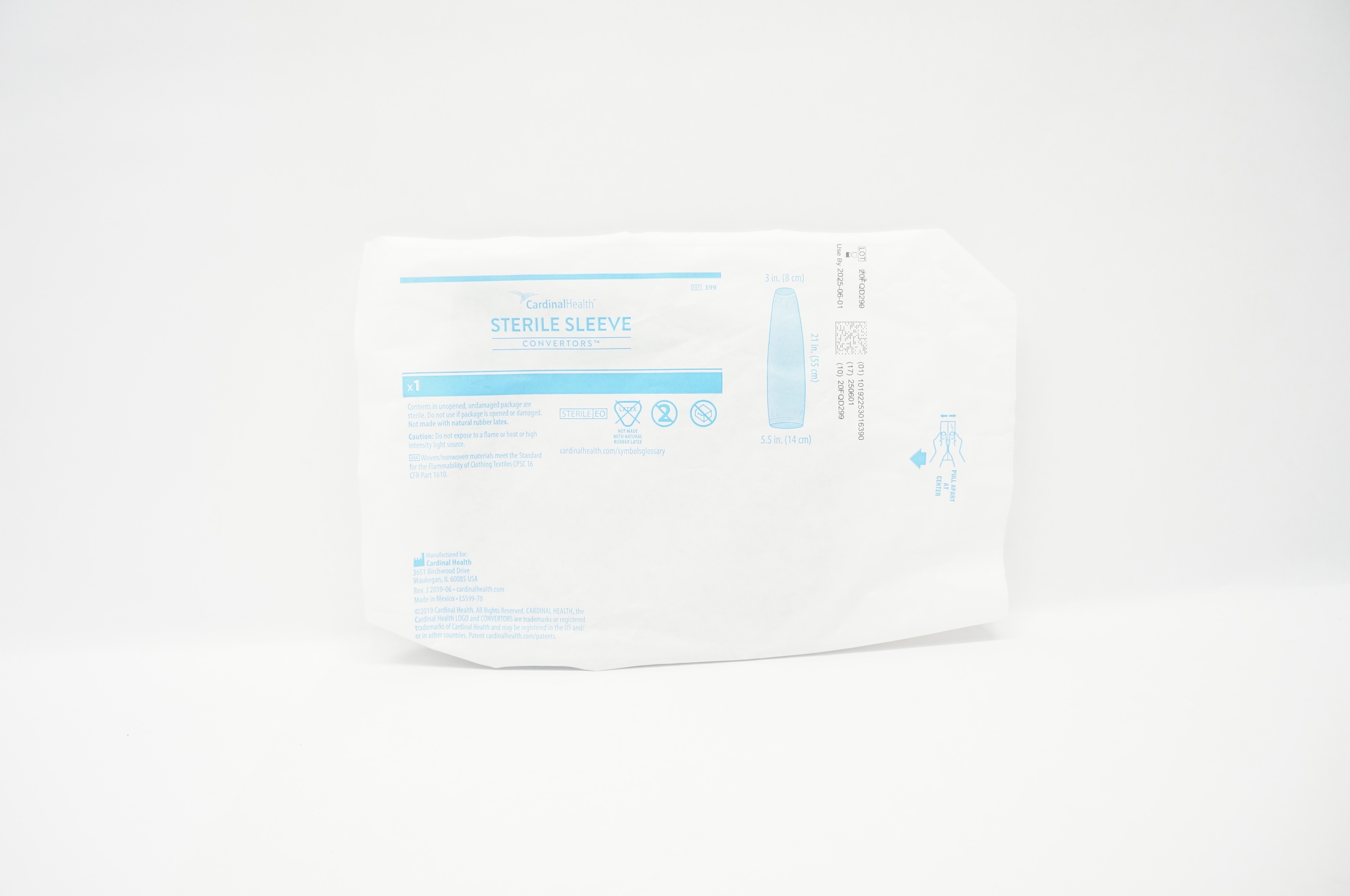 Cardinal Health 599 Convertors Sterile Sleeve 3 inch x 21 inch x 5.5 inch