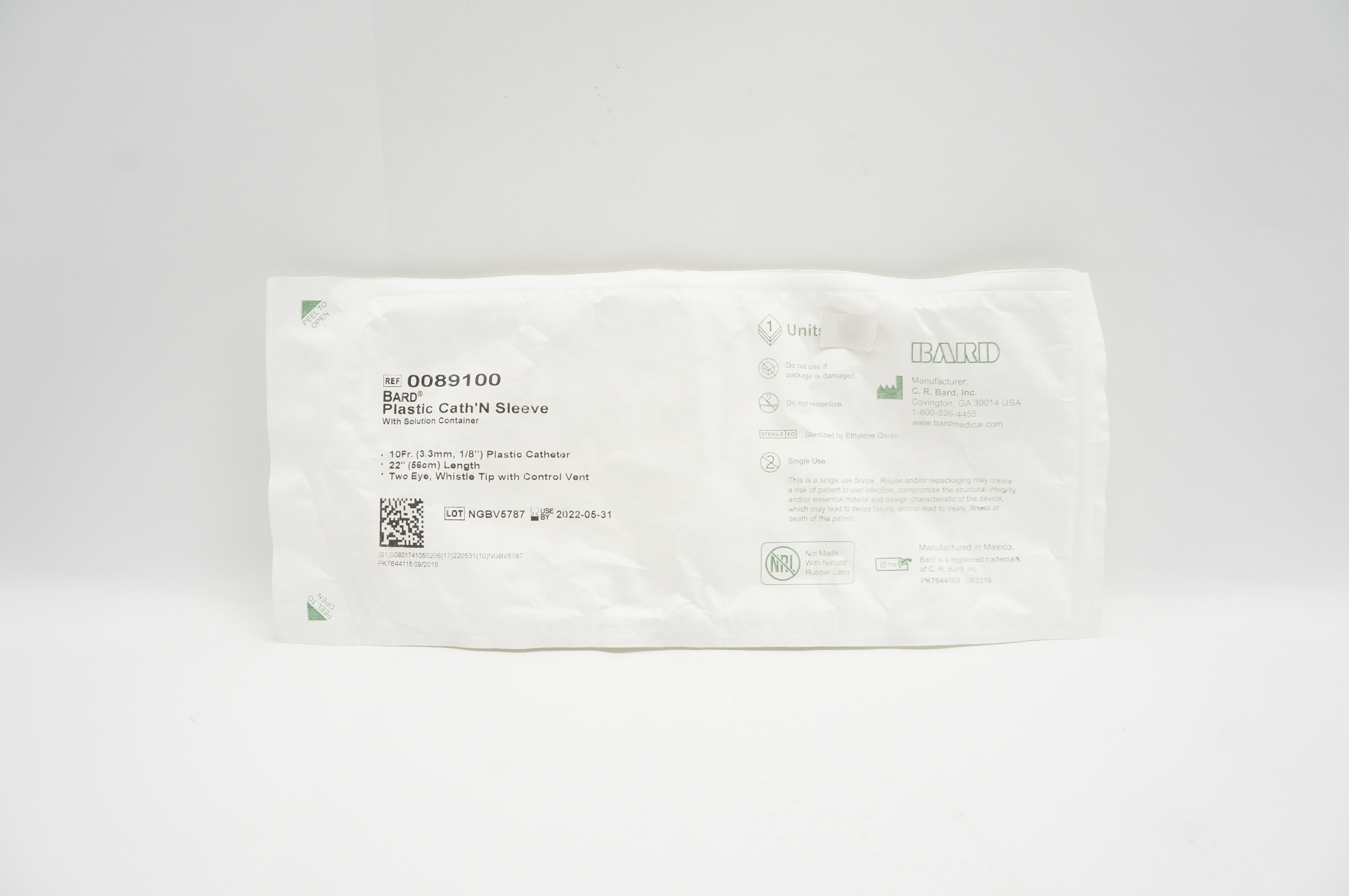 Bard 0089100 Plastic Cath'N Sleeve With Solution Container 10Fr x 22 inch (x)