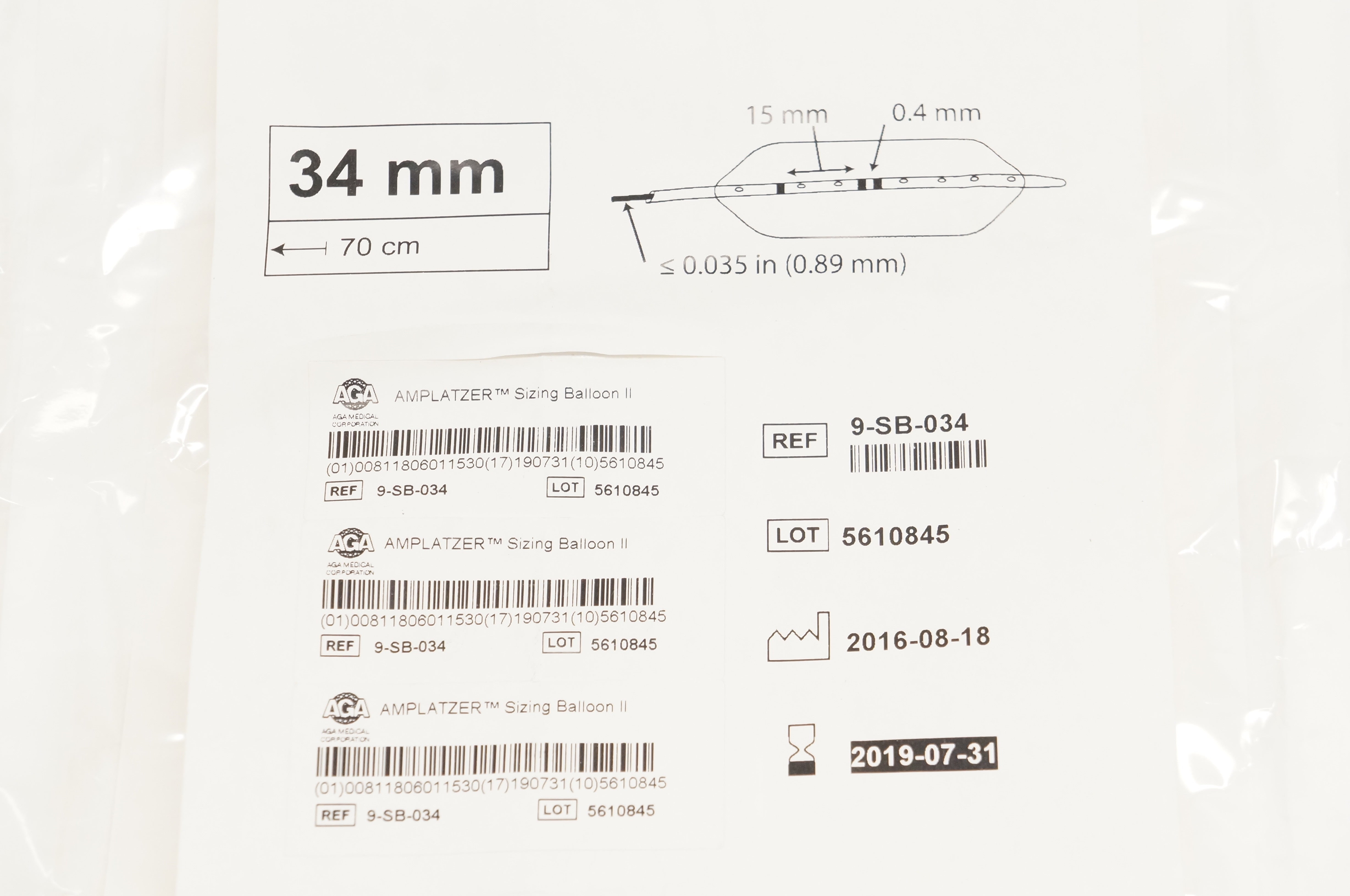 Aga Medical 9-SB-034 Amplatzer Sizing Balloon II 34mm x70cm (x)