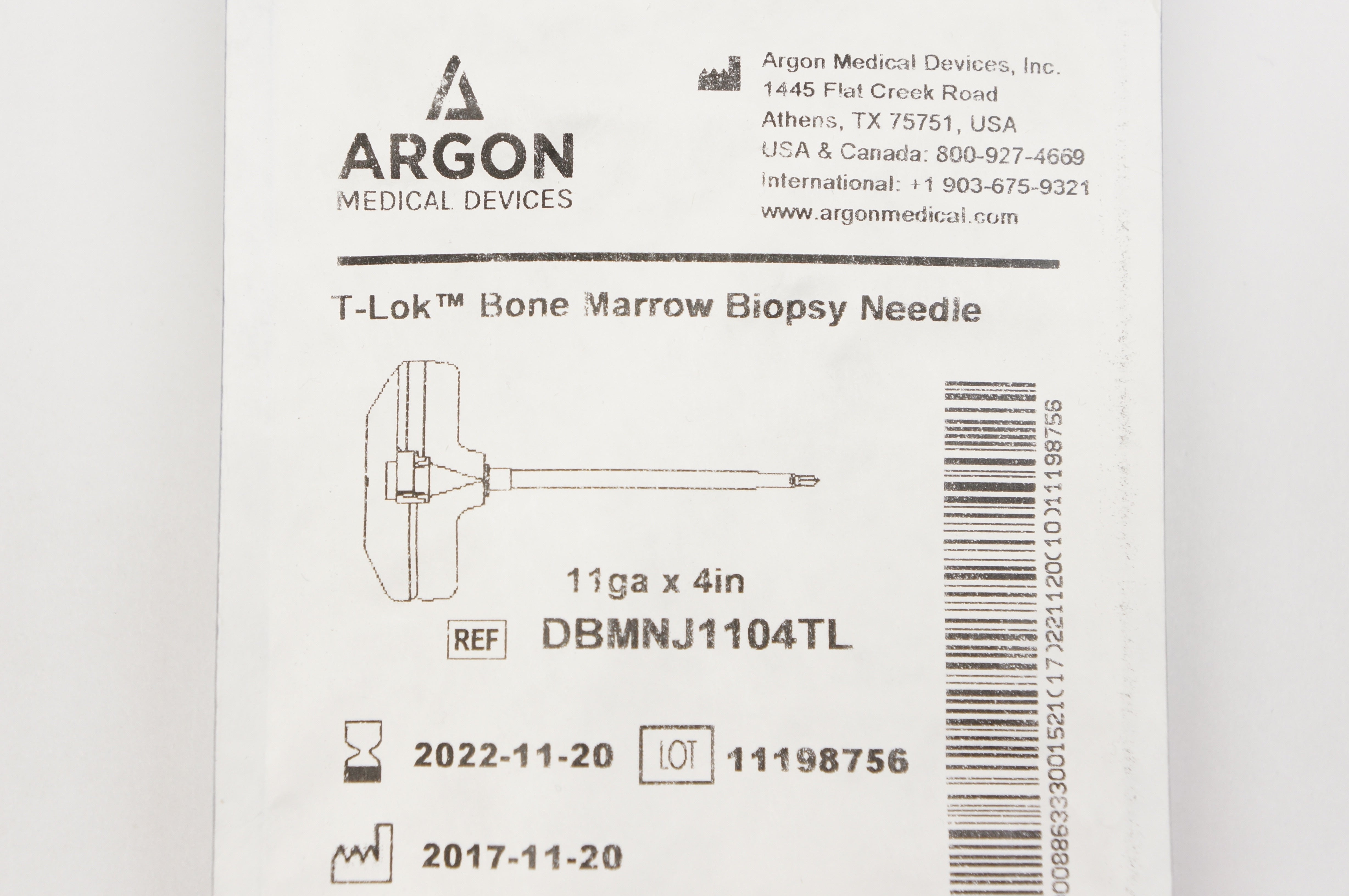 Argon DBMNJ1104TL T-Lok Bone Marrow Biopsy Needle 11ga x 4inch
