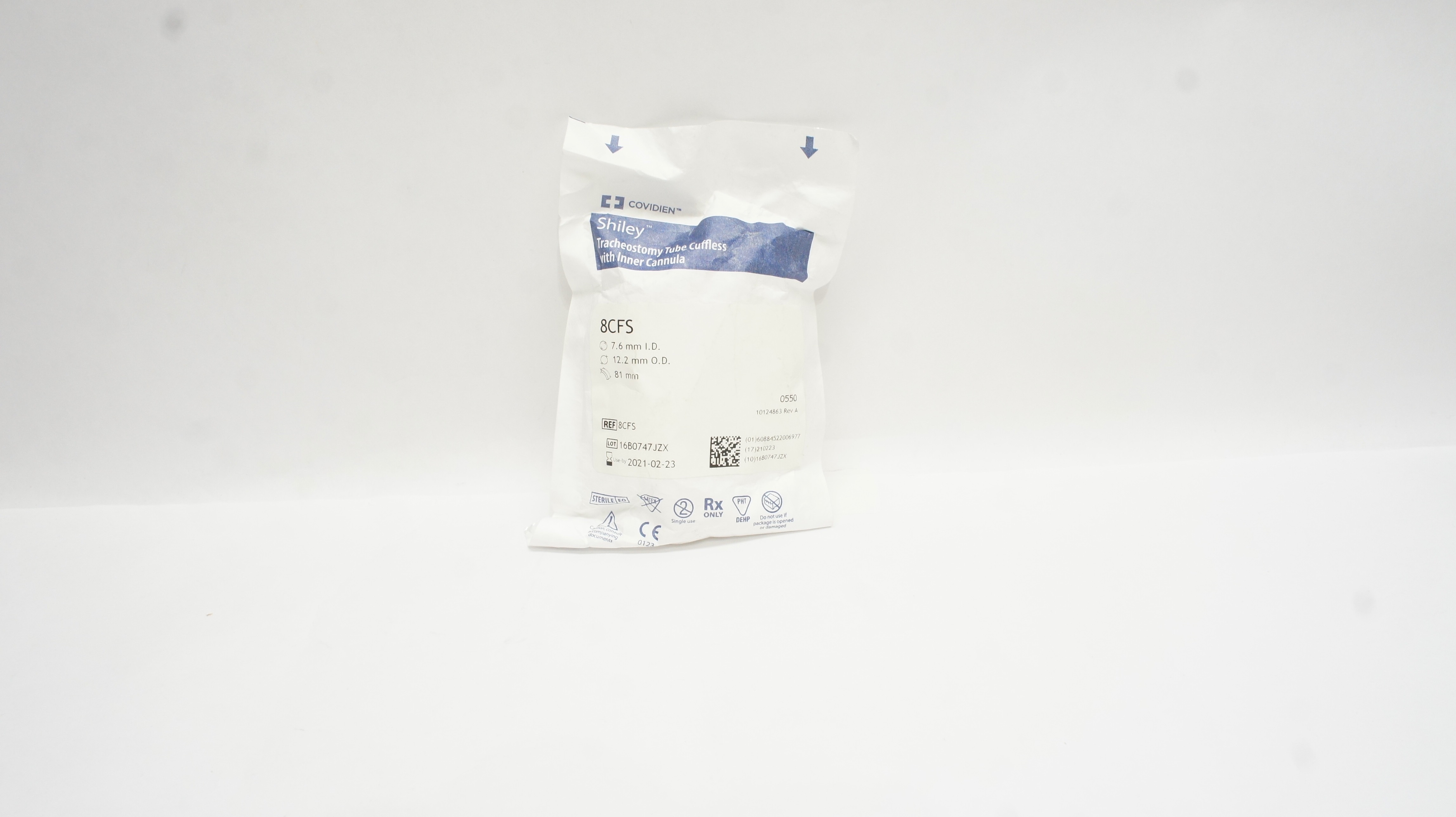 Covidien 8CFS Shiley Tracheostomy Tube Cuffless 7.6 ID x 12.2 OD x 81mm (x)