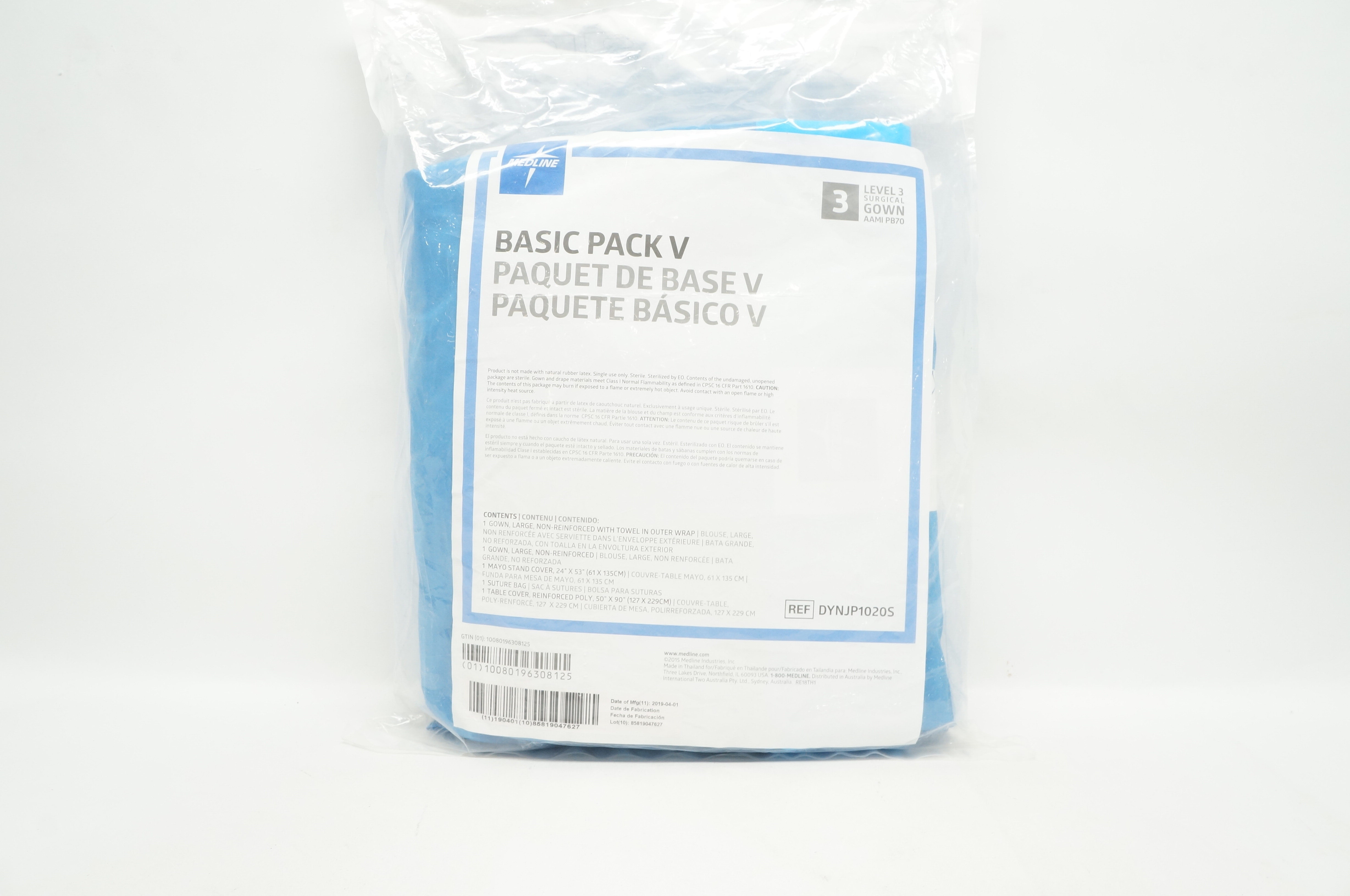 Medline DYNJP1020S Basic Pack V, Level 3, Surgical Gown Large