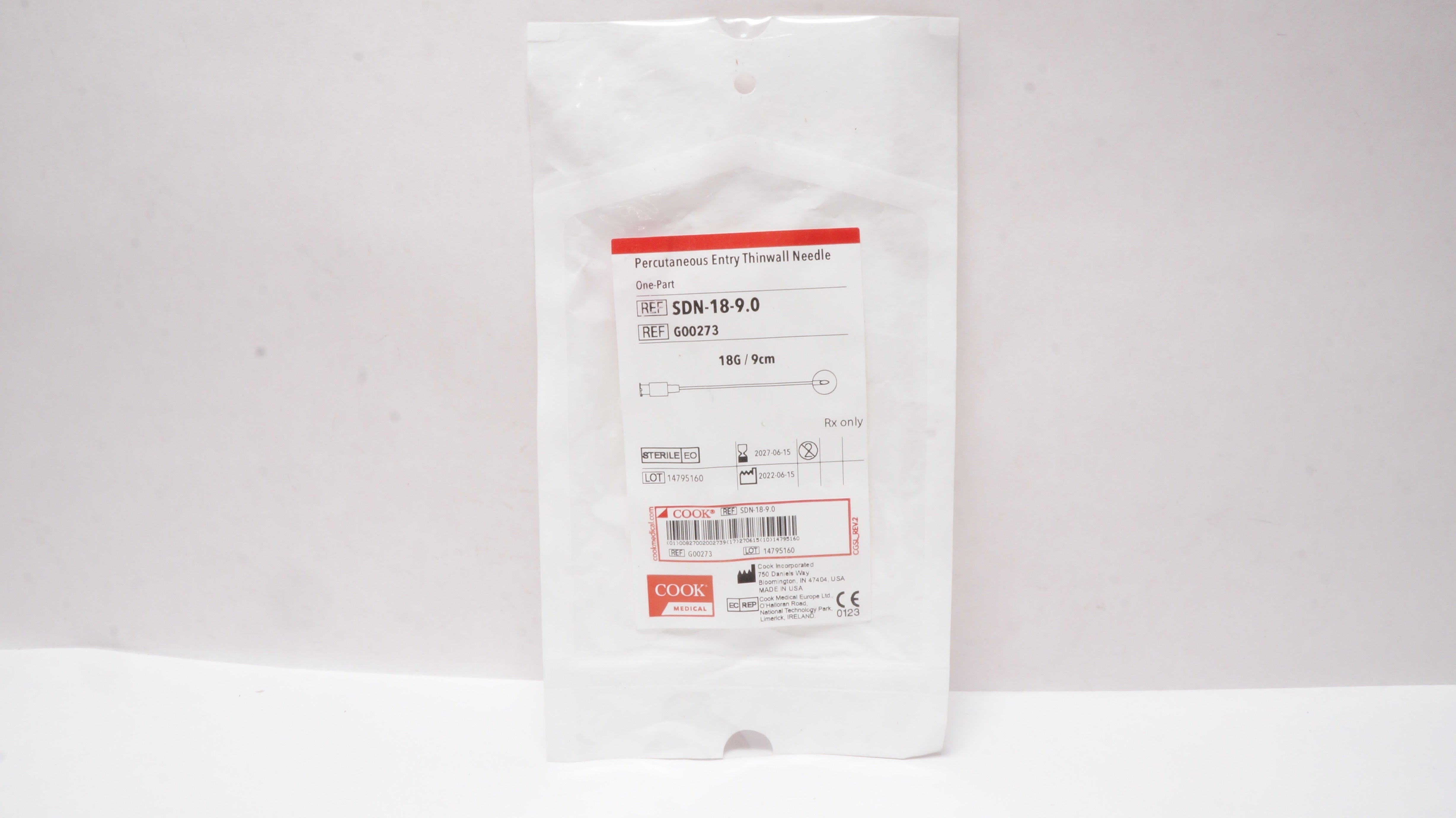 Cook Medical G00273 One-Part Percutaneous Entry Thinwall Ndle. 18G x 9cm