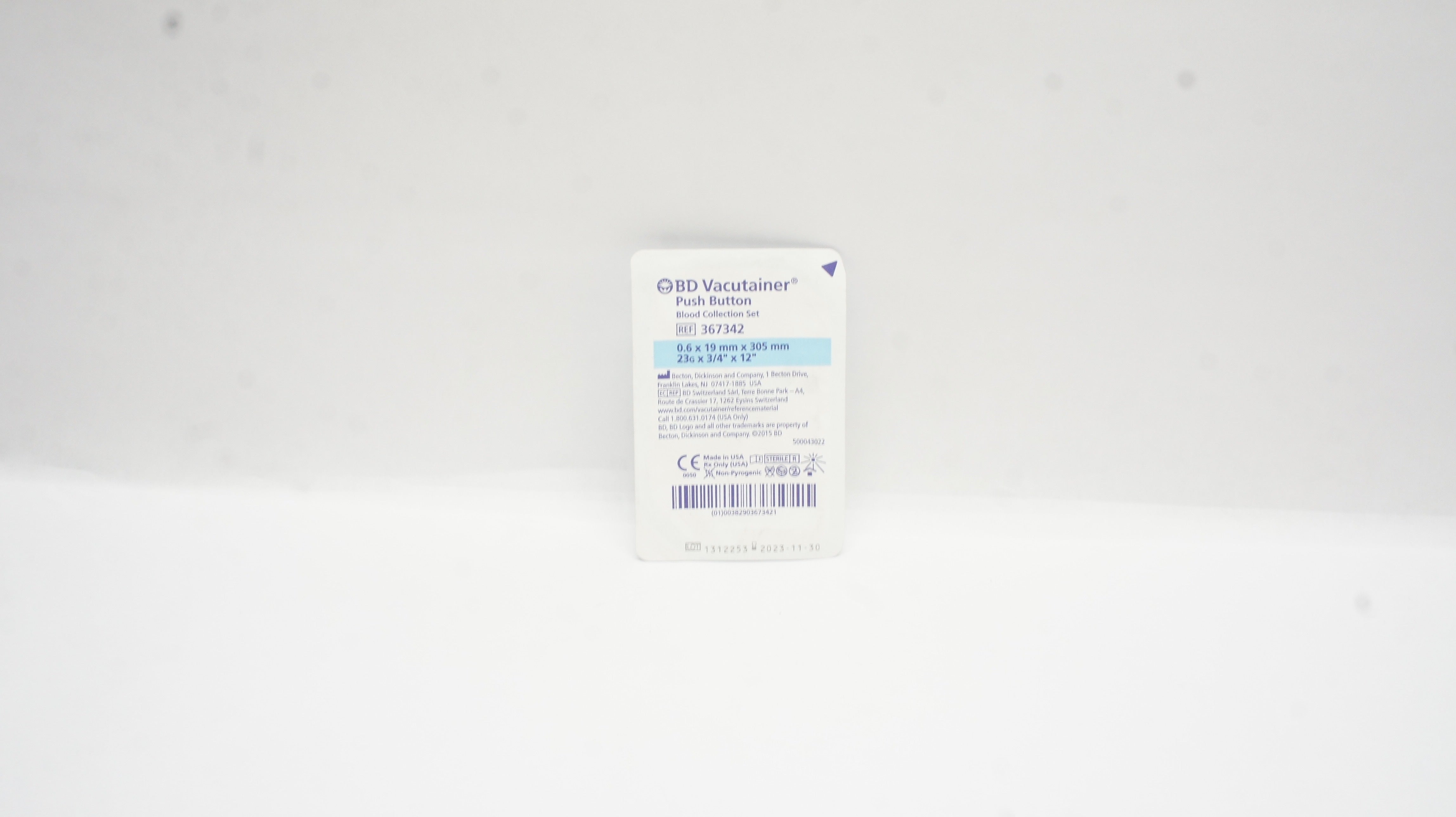 BD 367342 Vacutainer Push Button Blood Collection Set 23G x 3/4inch x 12inch