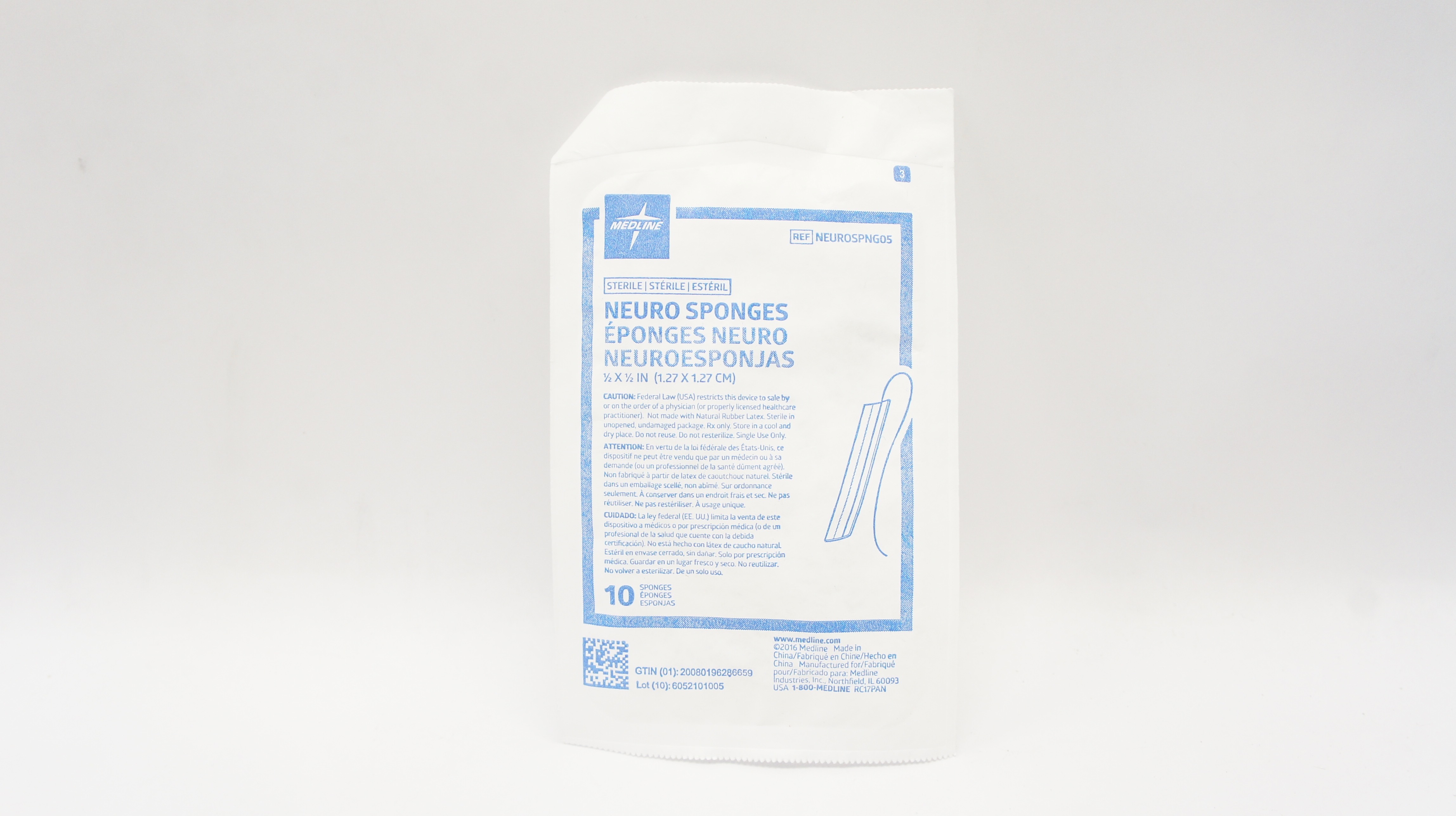 Medline NEUROSPNG05 Neuro Sponges 1/2inch x 1/2inch - Pack of 10