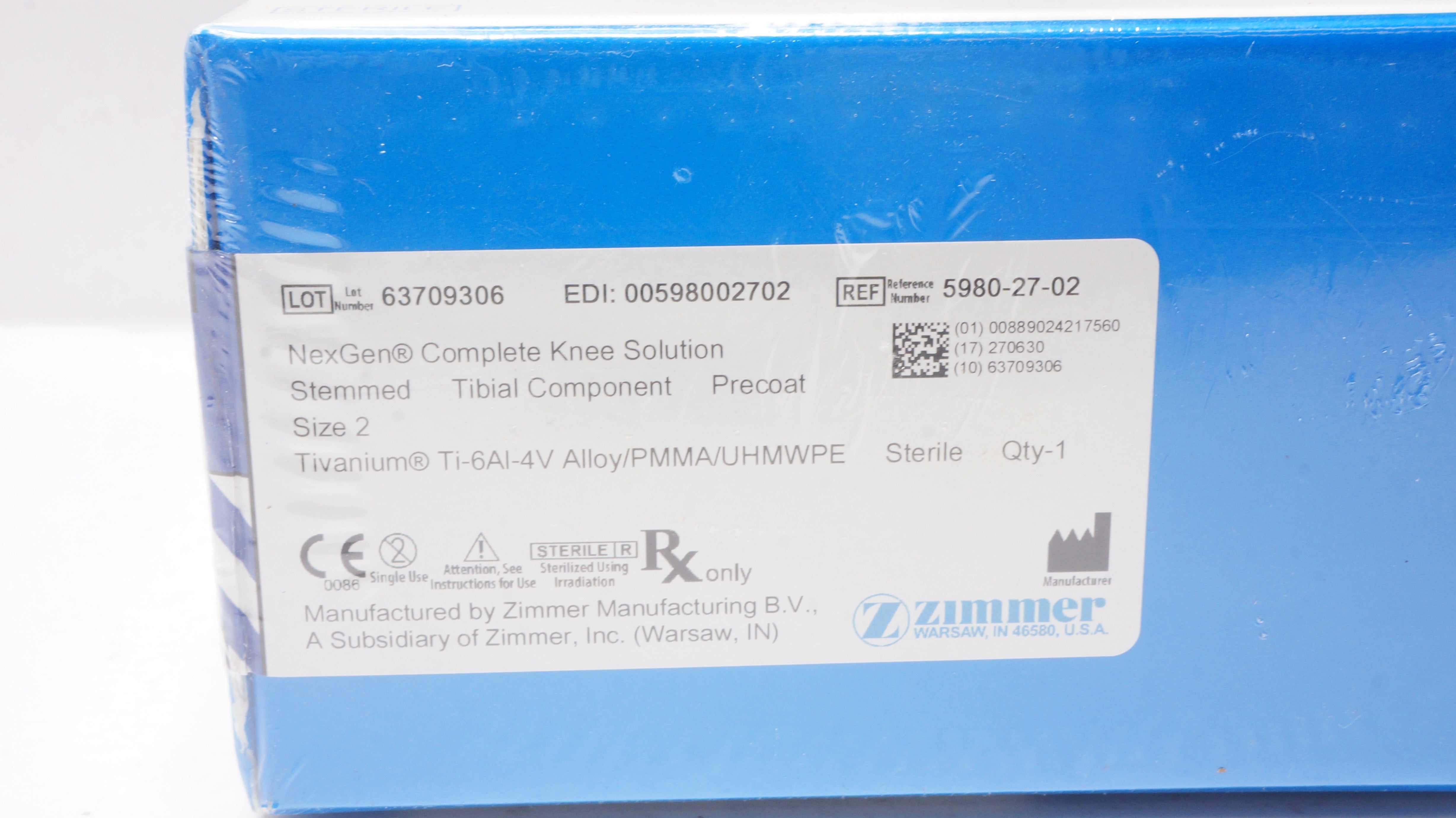 normoton 001 COMPACT 2 STANDARDS レコード Zimmer 5980-27-02 NexGen Complete Knee Solution,Tibial