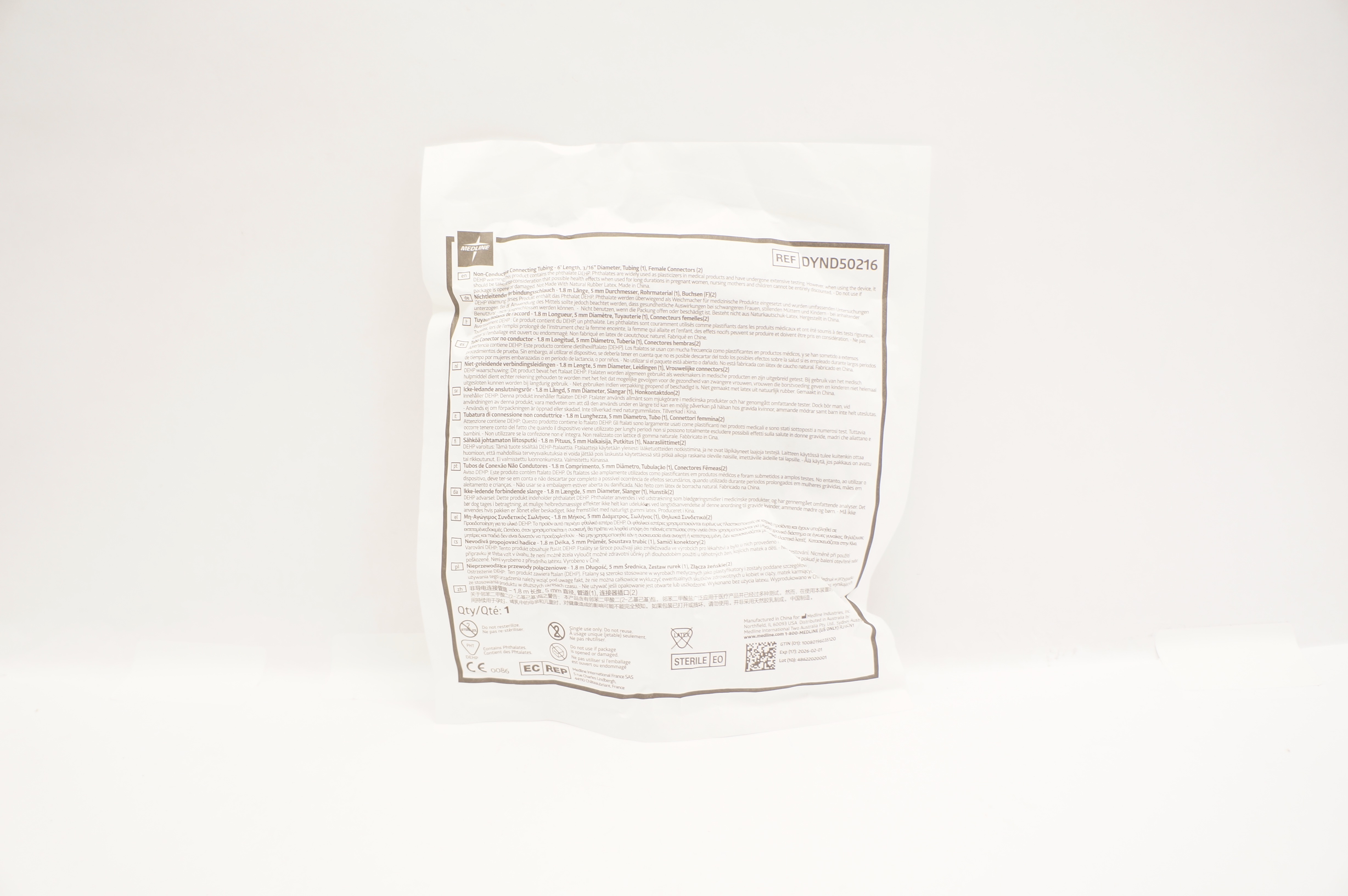 Medline DYND50216 Non-Conductive Connecting Tubing 3/16inch x 6ft.
