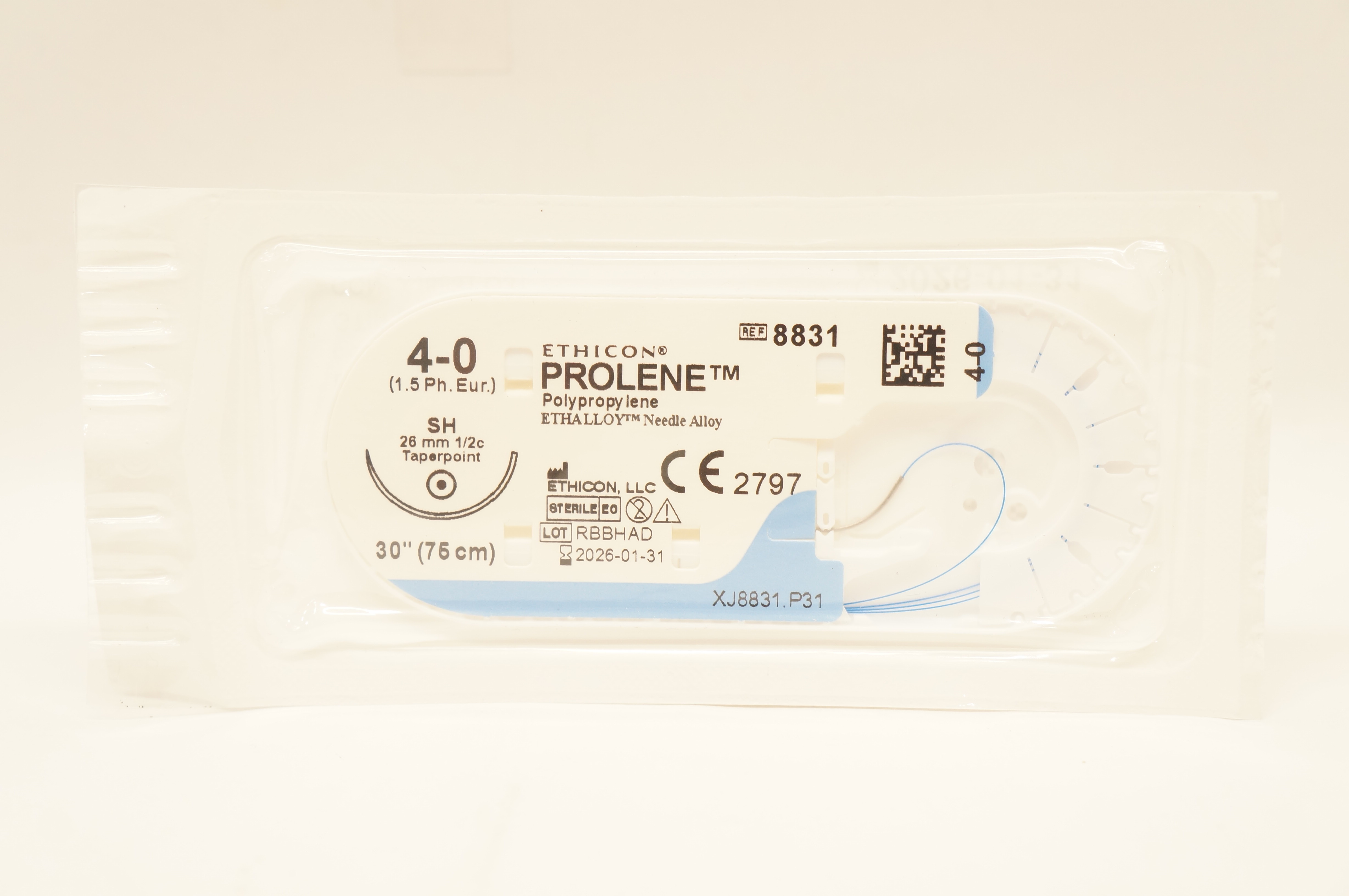 Ethicon 8831 4-0 Prolene Polypropylene Stre SH 26mm 1/2c Taperpoint, 30 inch