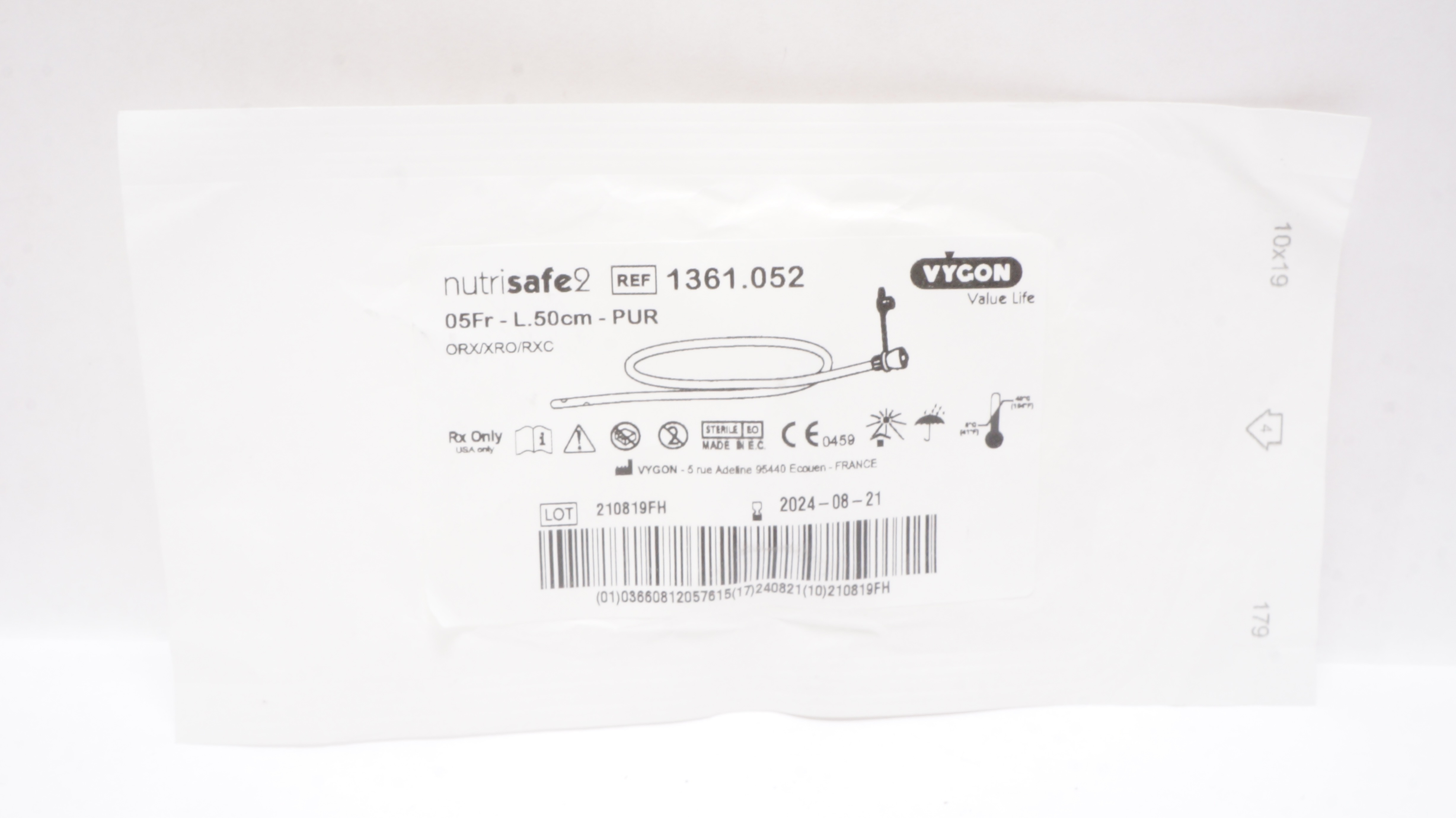 Vygon 1361.052 Nutrisafe2 PVC DEHp-Free Feeding Tube 05Fr x  L.50cm (x)