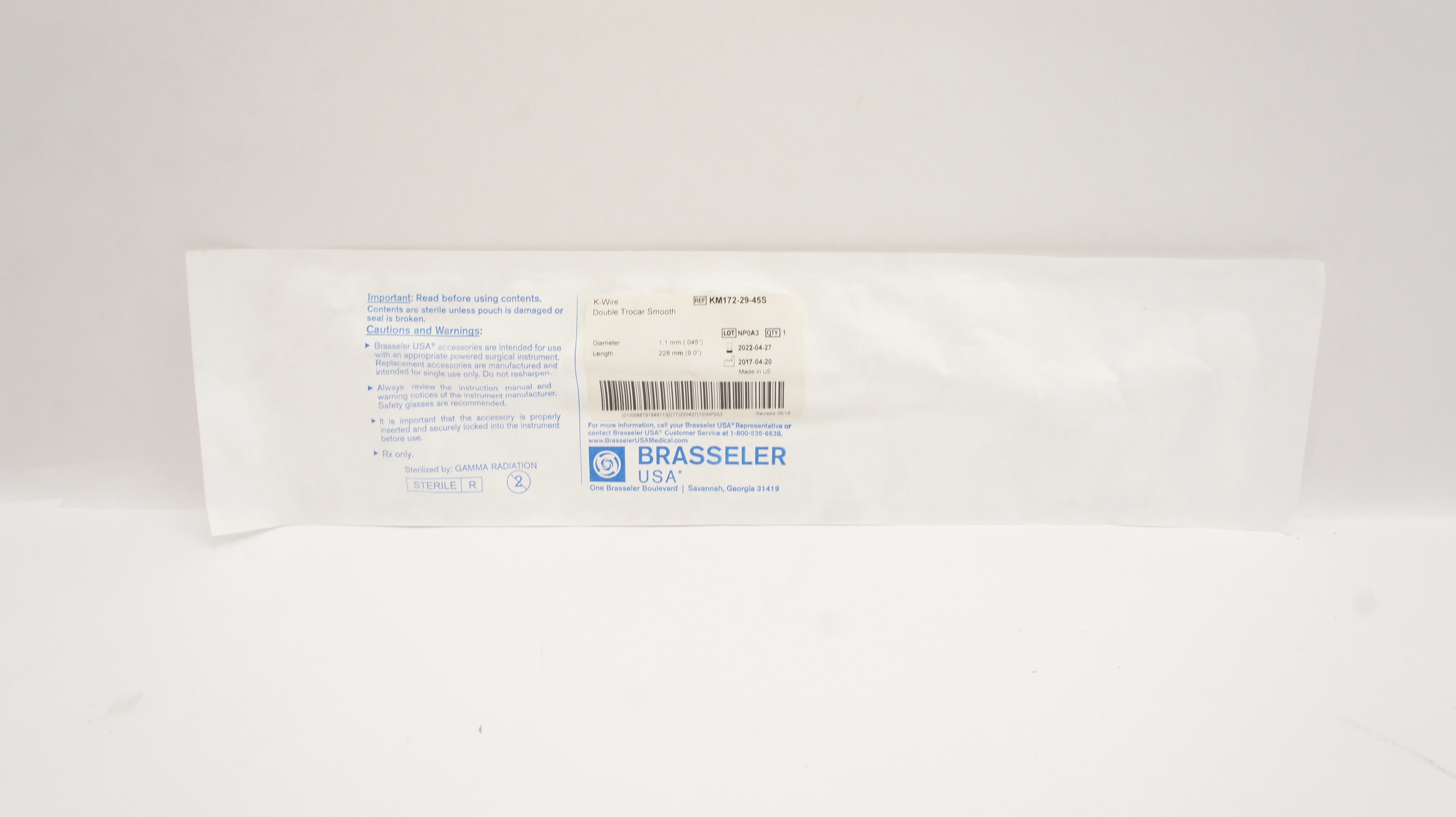 Brasseler USA KM172-29-45S K-Wire Duble Trocar Smooth .045inch x 9.0inch (x)