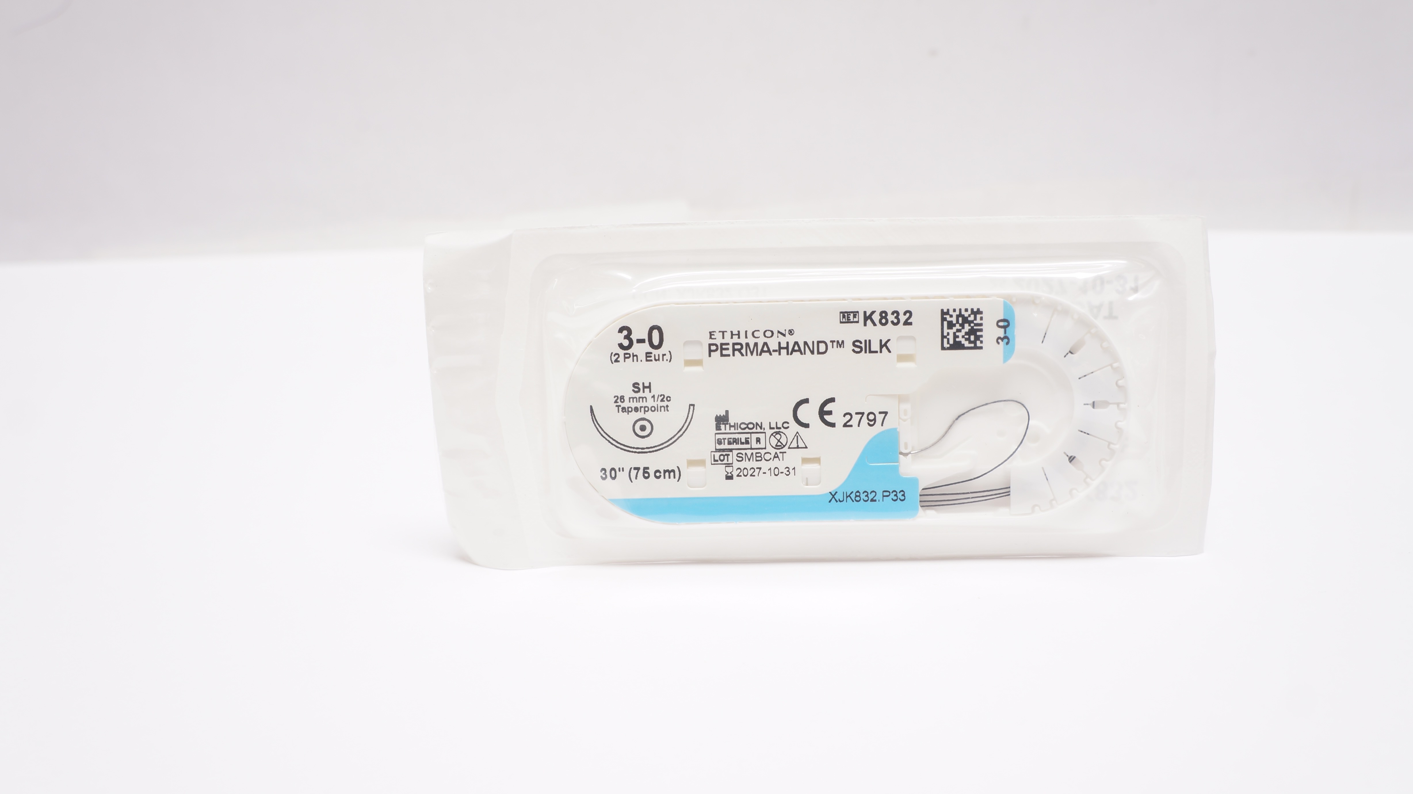 Ethicon K832 3-0 PERMA-HAND SILK Stre SH 26mm 1/2c Taperpoint, 30inch