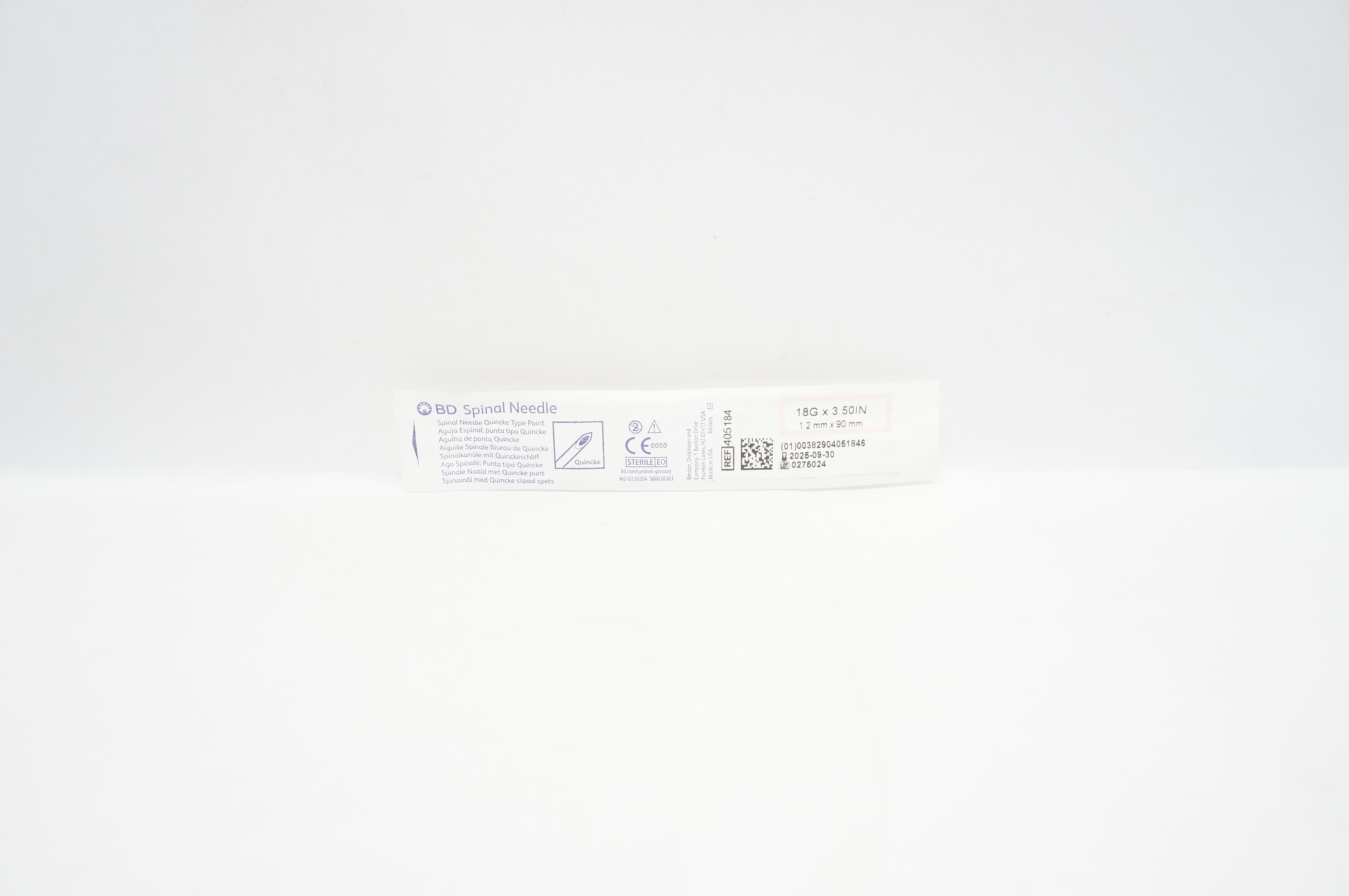 BD 405184 Spinal Ndle. Quincke Type Point 18G x 3.5inch