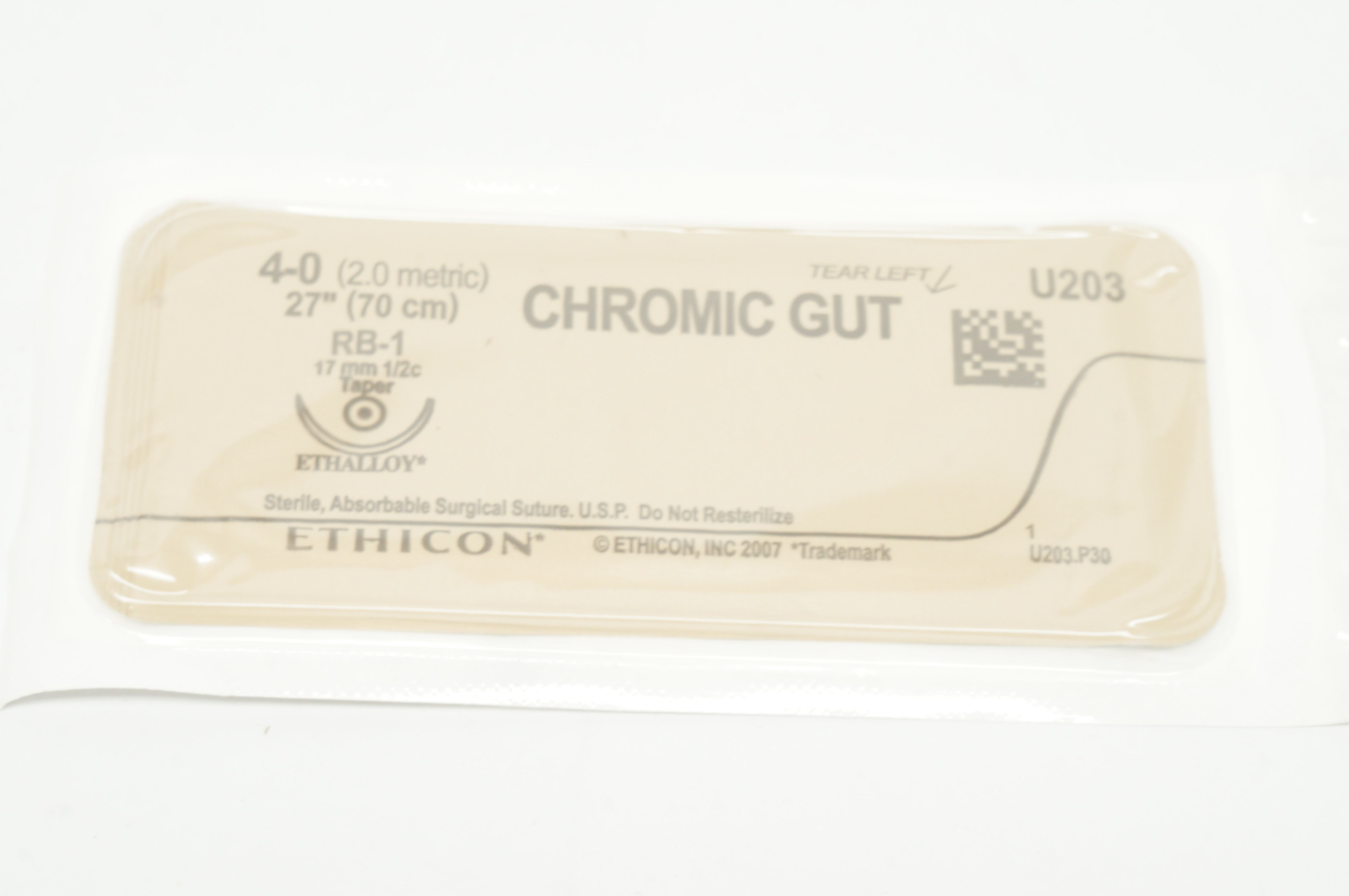 Ethicon U203 4-0 CHROMIC GUT RB-1 17mm 1/2c Taper 27inch
