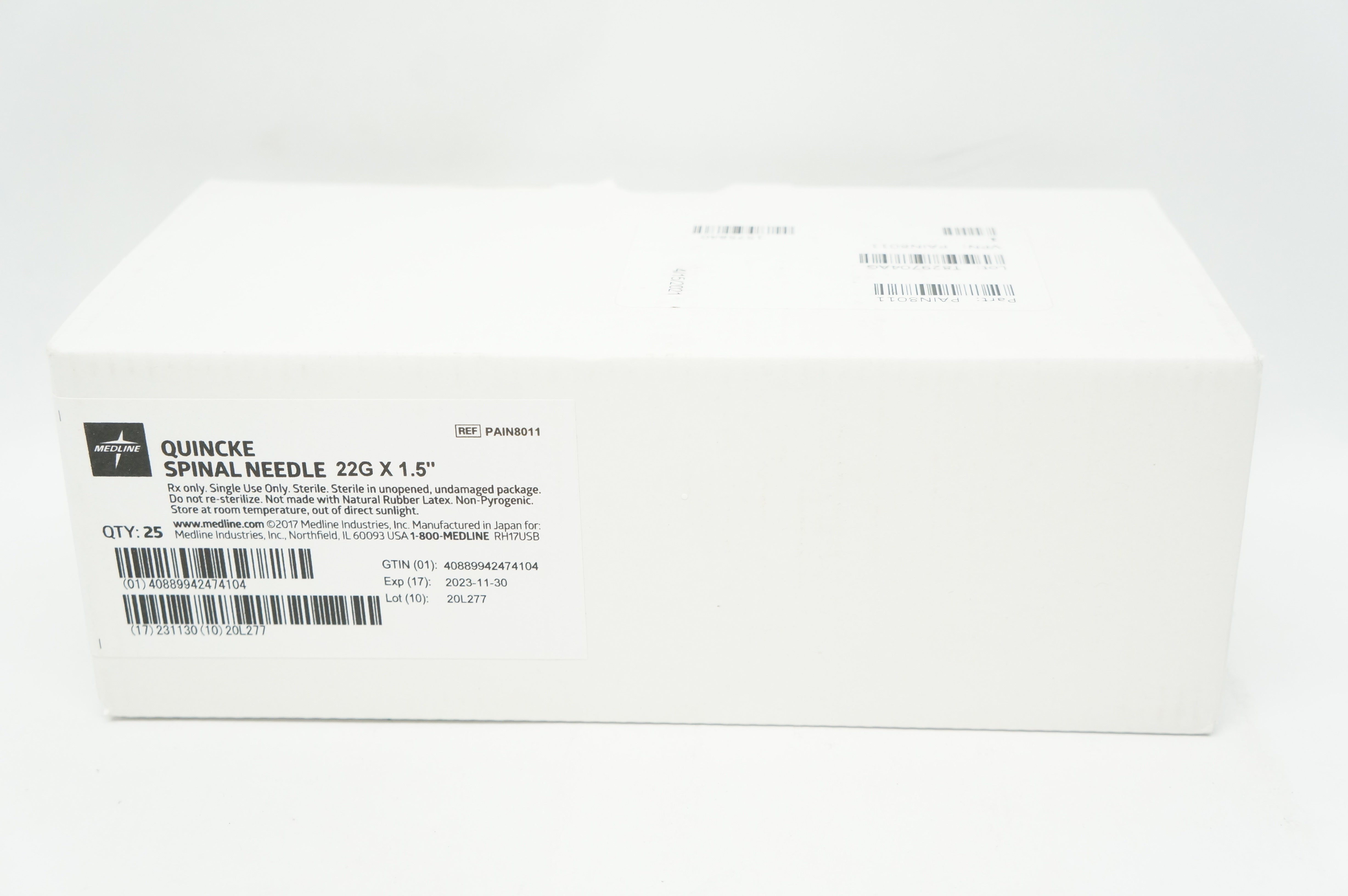 Medline PAIN8011 Quincke Spinal Ndle. 22G x 1.5inch - Box of 25
