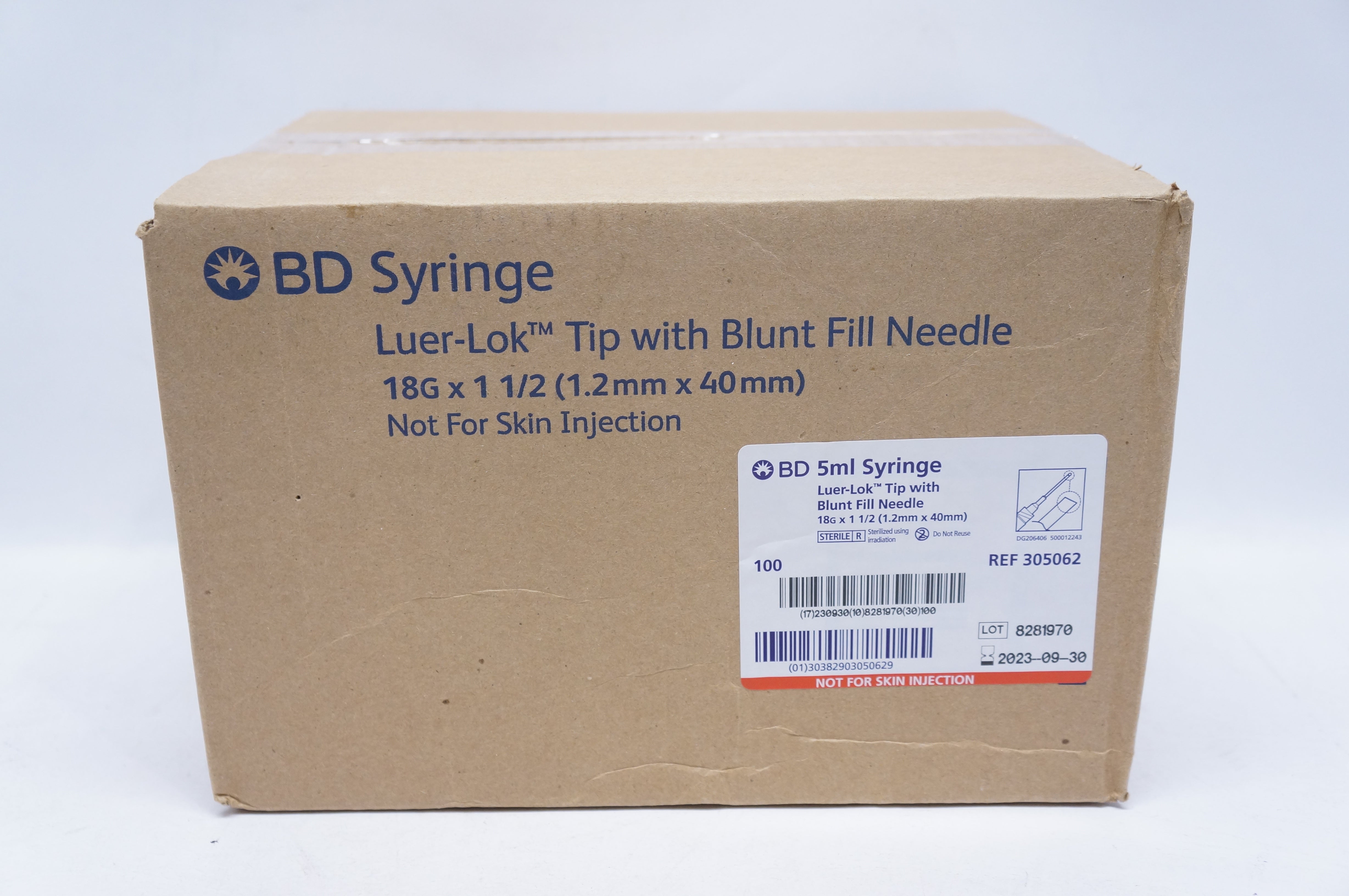BD 305062 Luer-Lok Tip W/Blut Fill Ndle 18G x 1-1/2in., Syringe 5ml - Box of 100