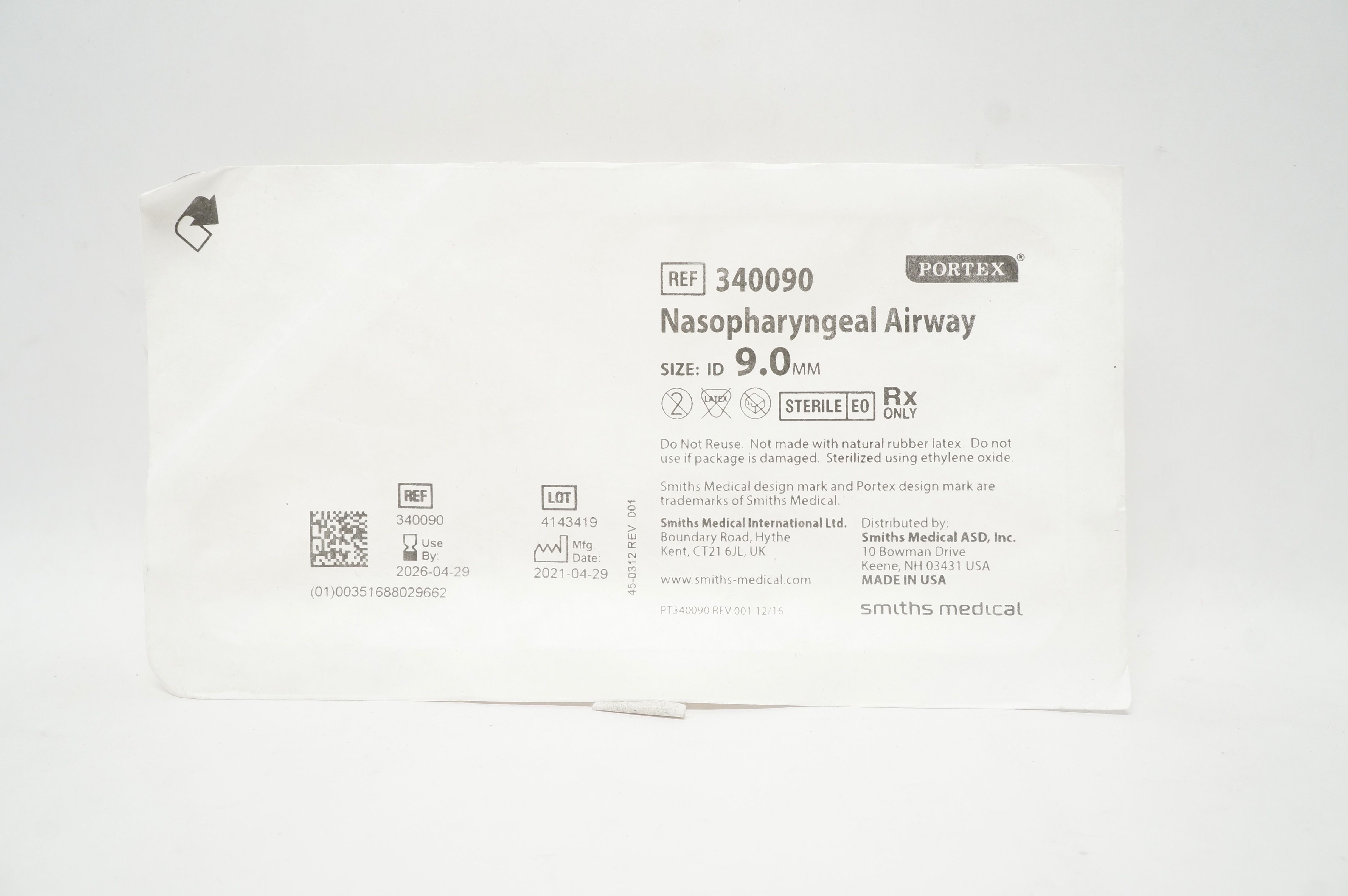 Smiths Medical 340090 Portex Nasopharyngeal Airway ID 9.0mm