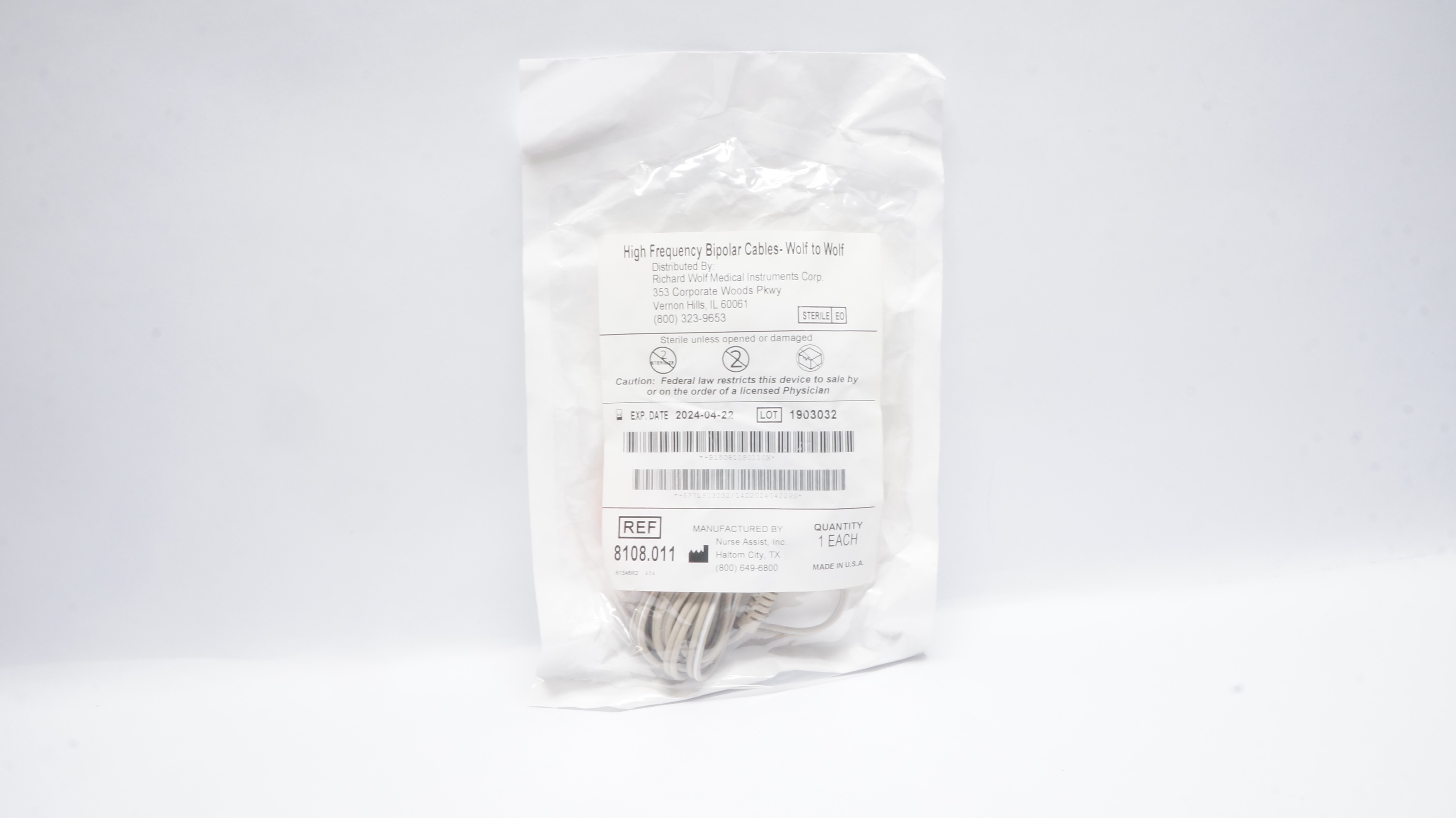 Nurse Assist 8108.011 High Frequency Bipolar Cables-Wolf to Wolf (x)
