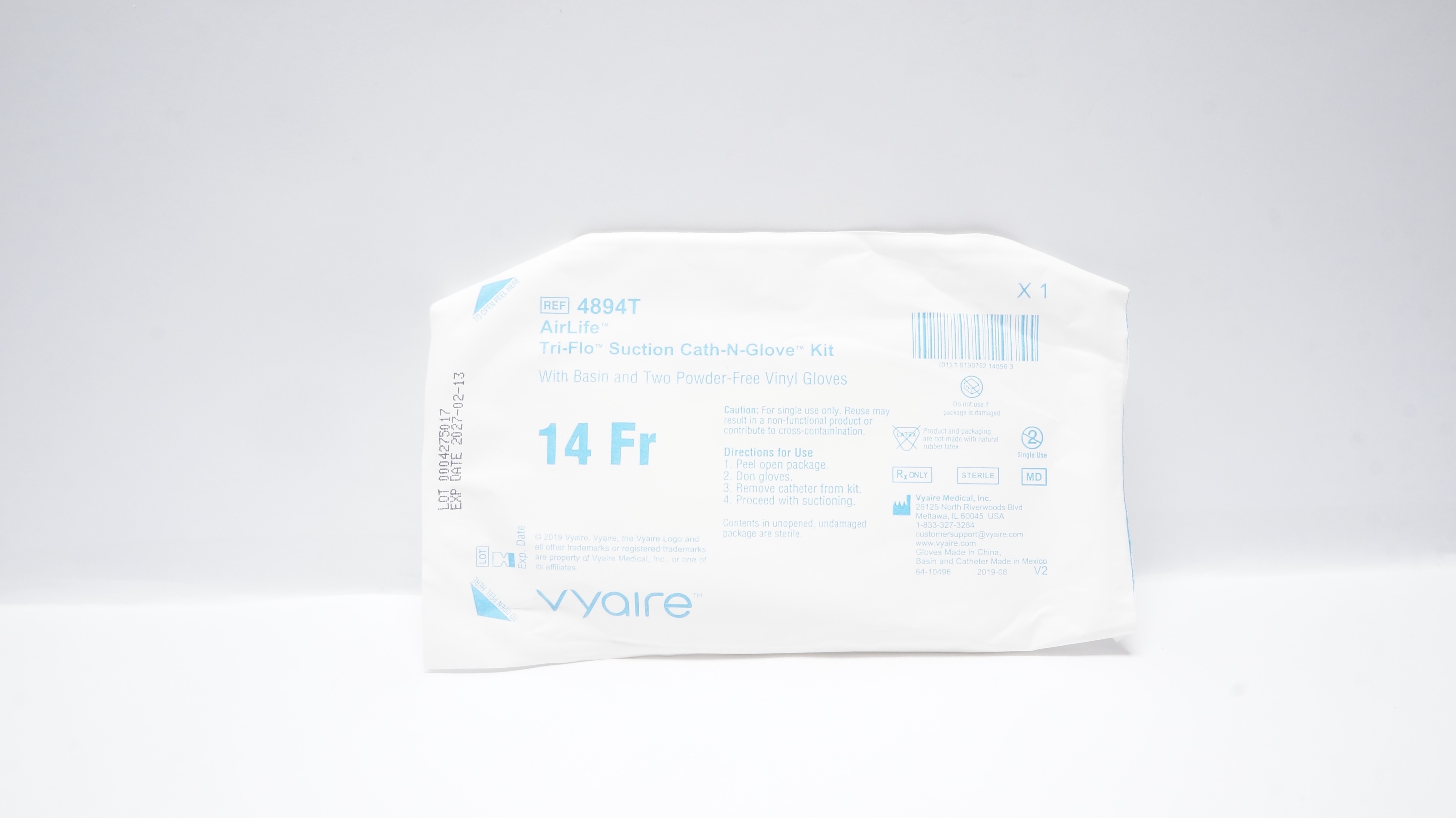 Vyaire 4894T AirLife Tri-Flo Suction Cath-N-Grove Kit 14Fr w/Basin & Gloves