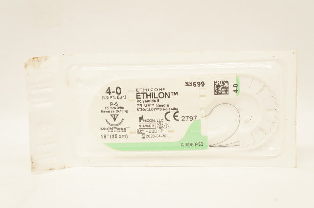 Ethicon 699 4-0 ETHILON Non-Absorbable Stre P-3 13mm 3/8c Reverse Cutting 18inch