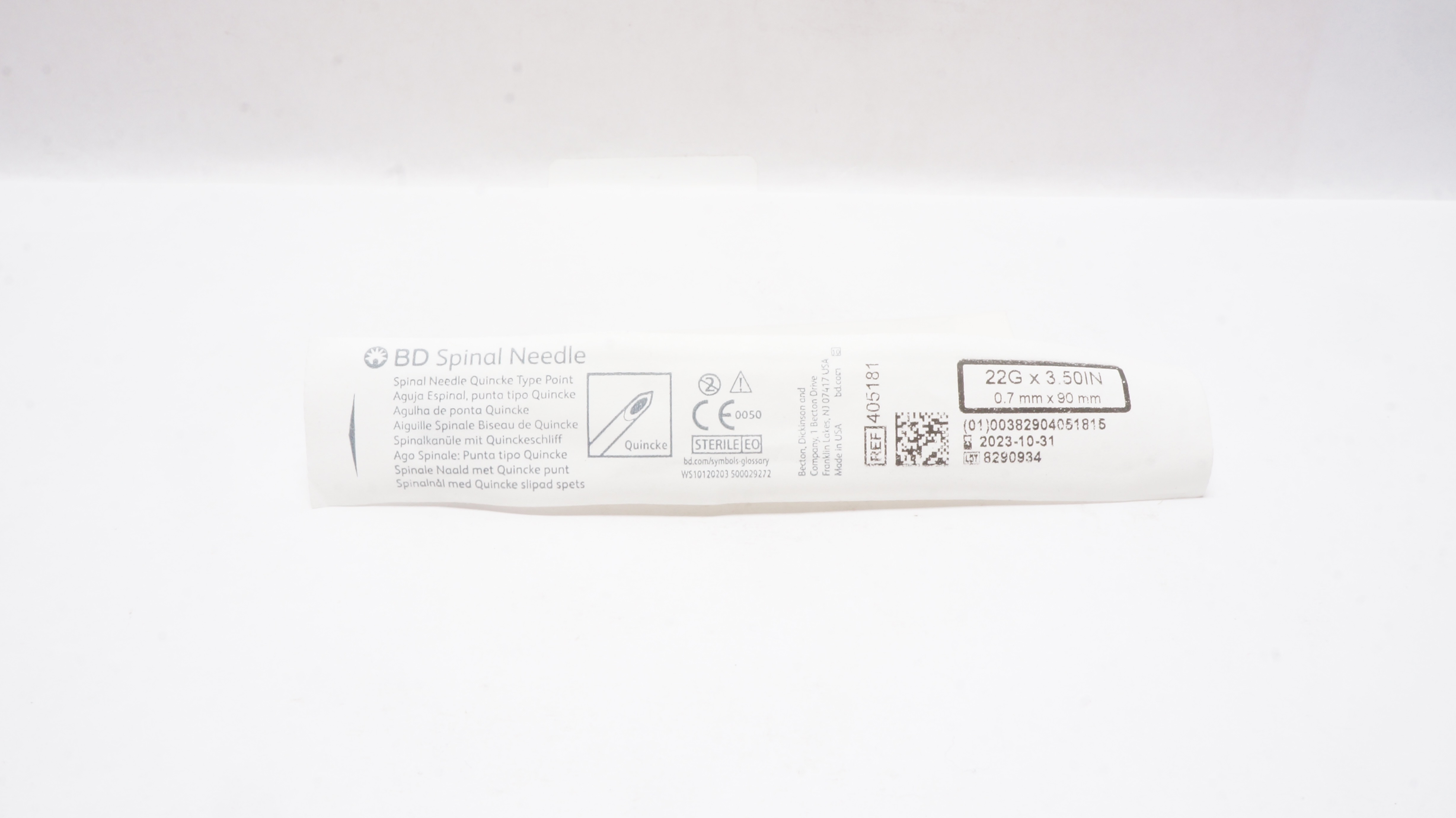 BD 405181 Becton Spinal Ndle Quincke Type Point 22G x 3.50inch