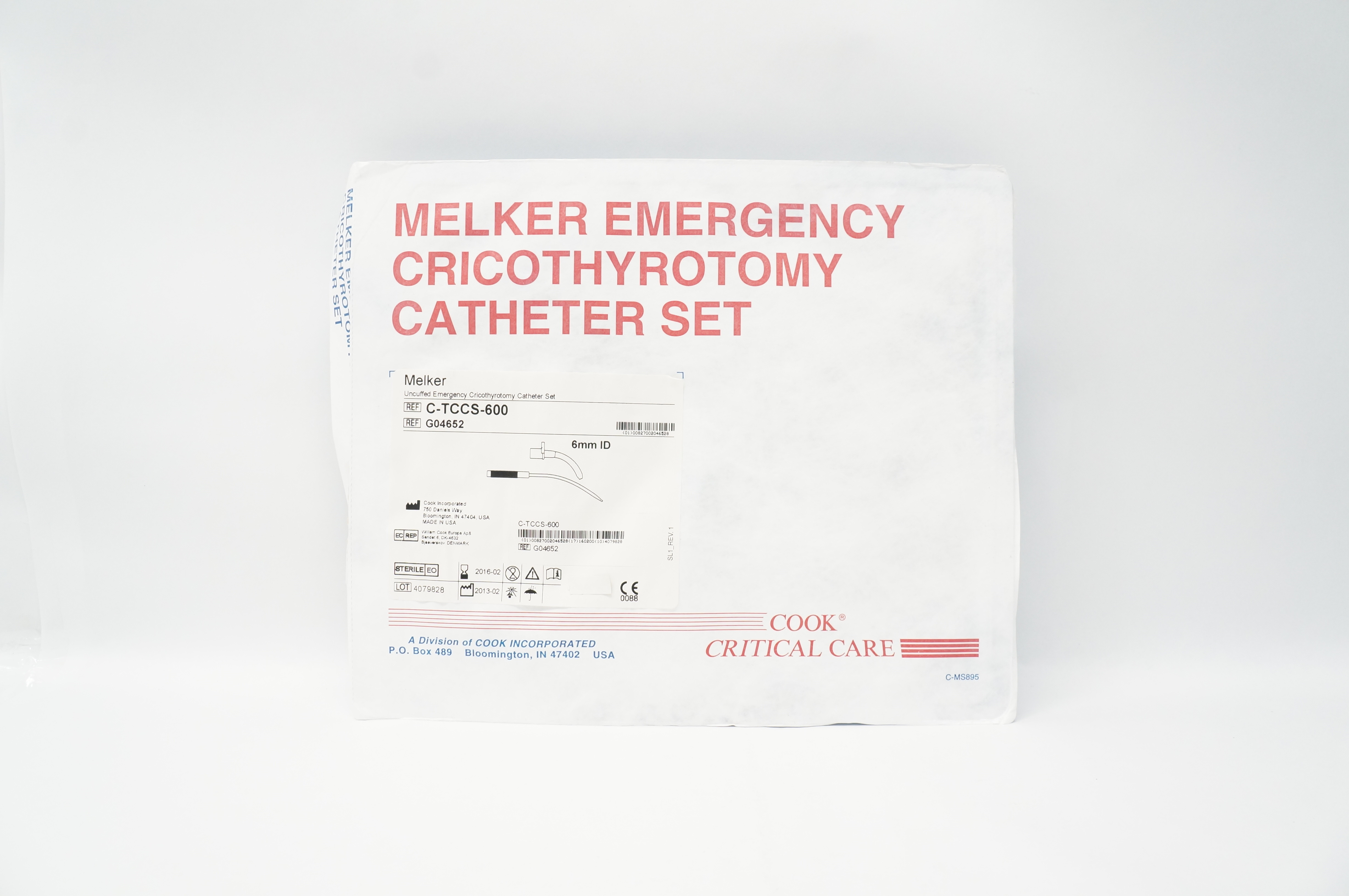 Cook Medical G04652 Melker Uncuffed Emergency Cricothyrotomy Cath. Set 6mm ID(x)