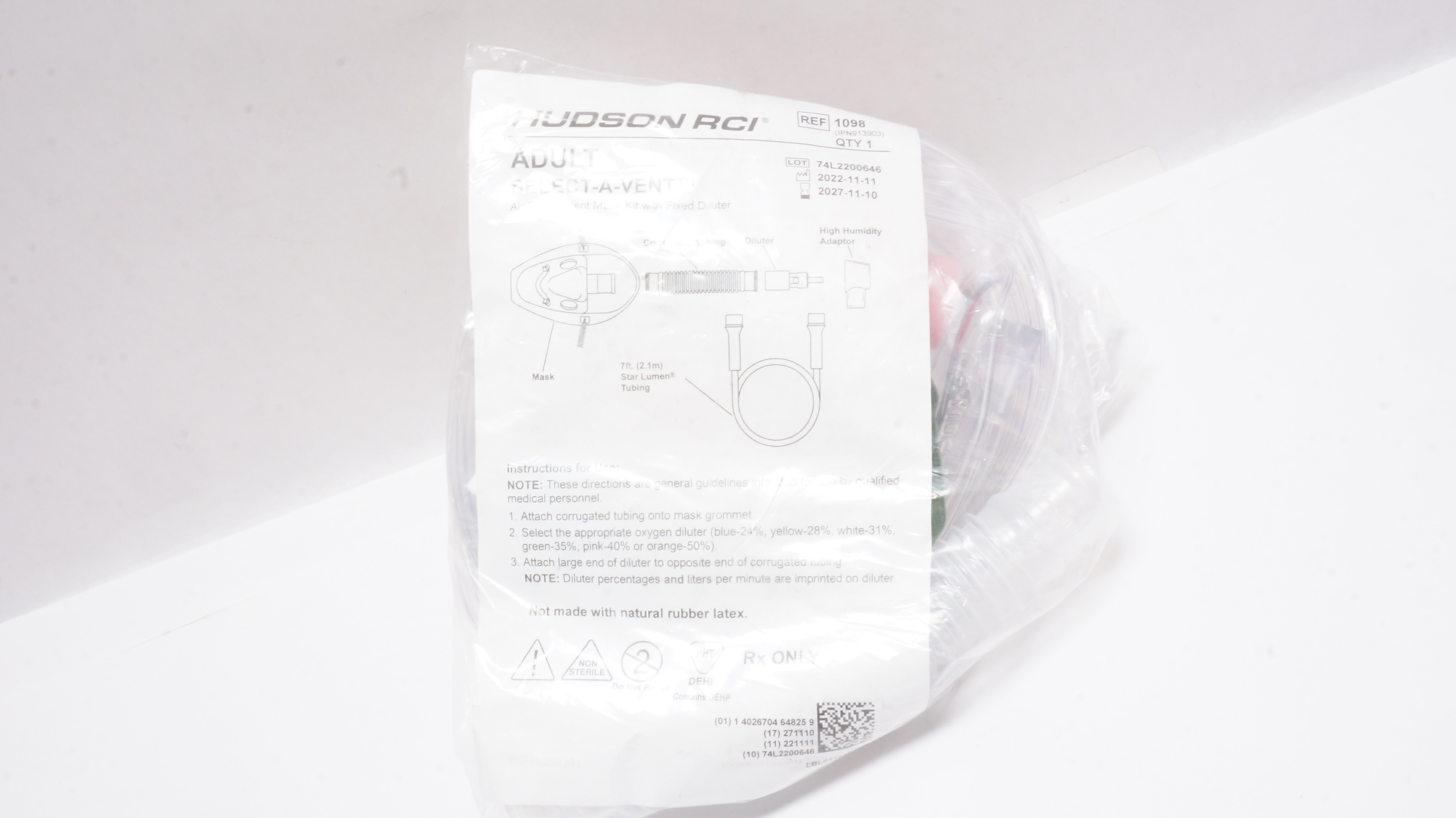 Teleflex 1098 Hudson RCI Adult Select-A-Vent Air Entrainment Mask Kit