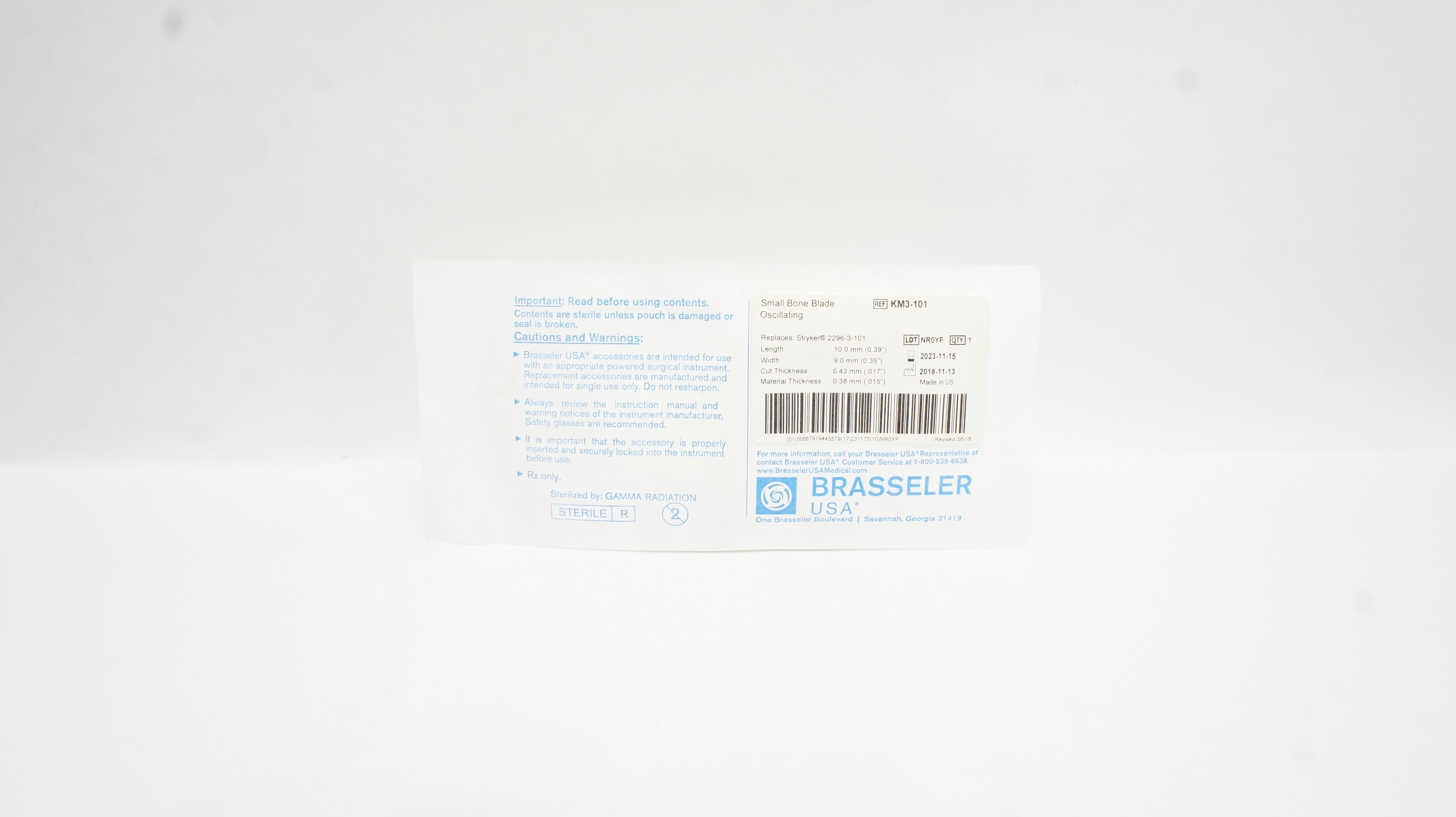 Brasseler KM3-101 Small Bone Blade Oscillating 0.39 x 0.35inch (x)