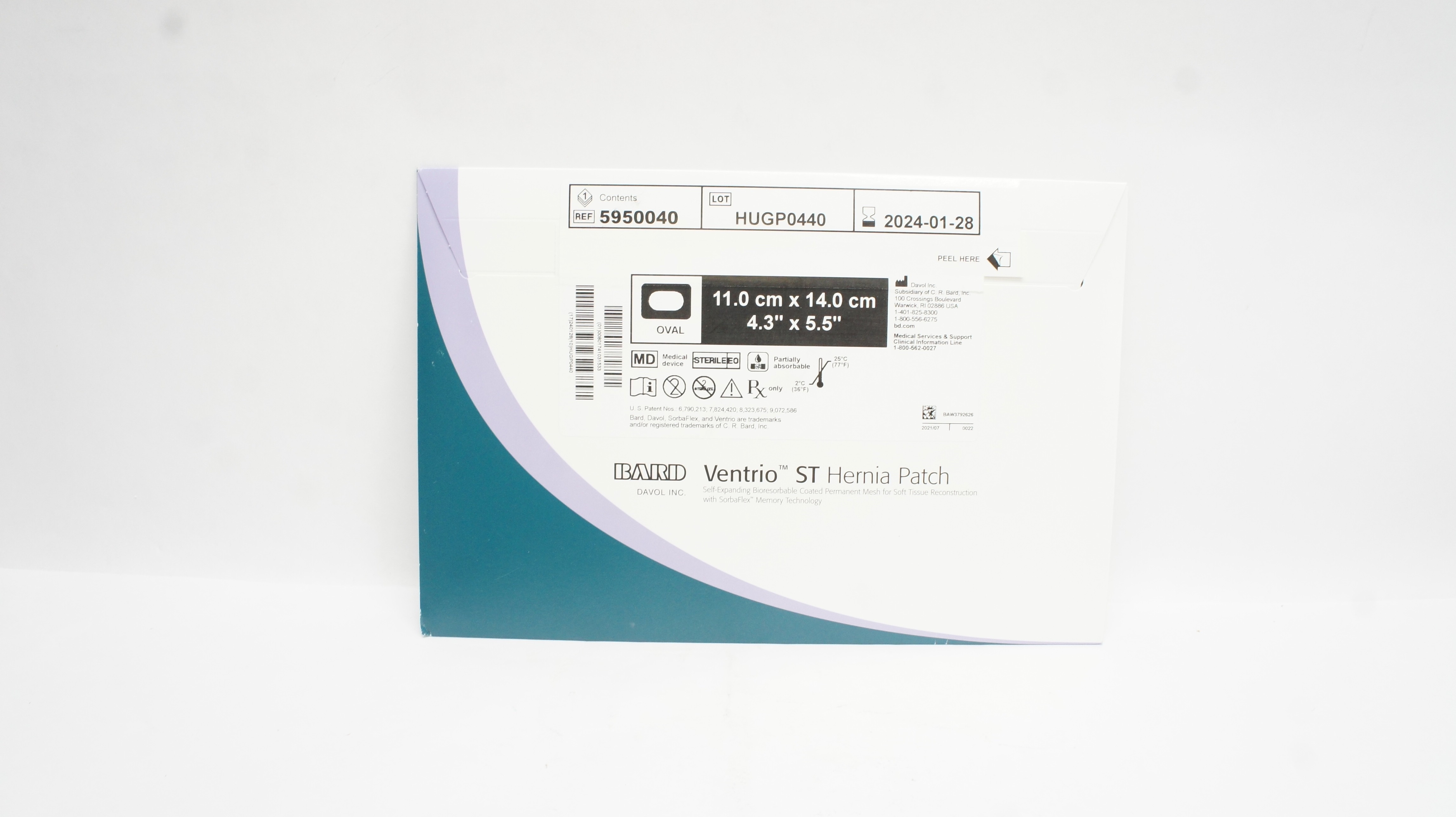 Bard 5950040 Davol Ventrio ST Hernia Patch, Oval 4.3inch x 5.5inch (x)