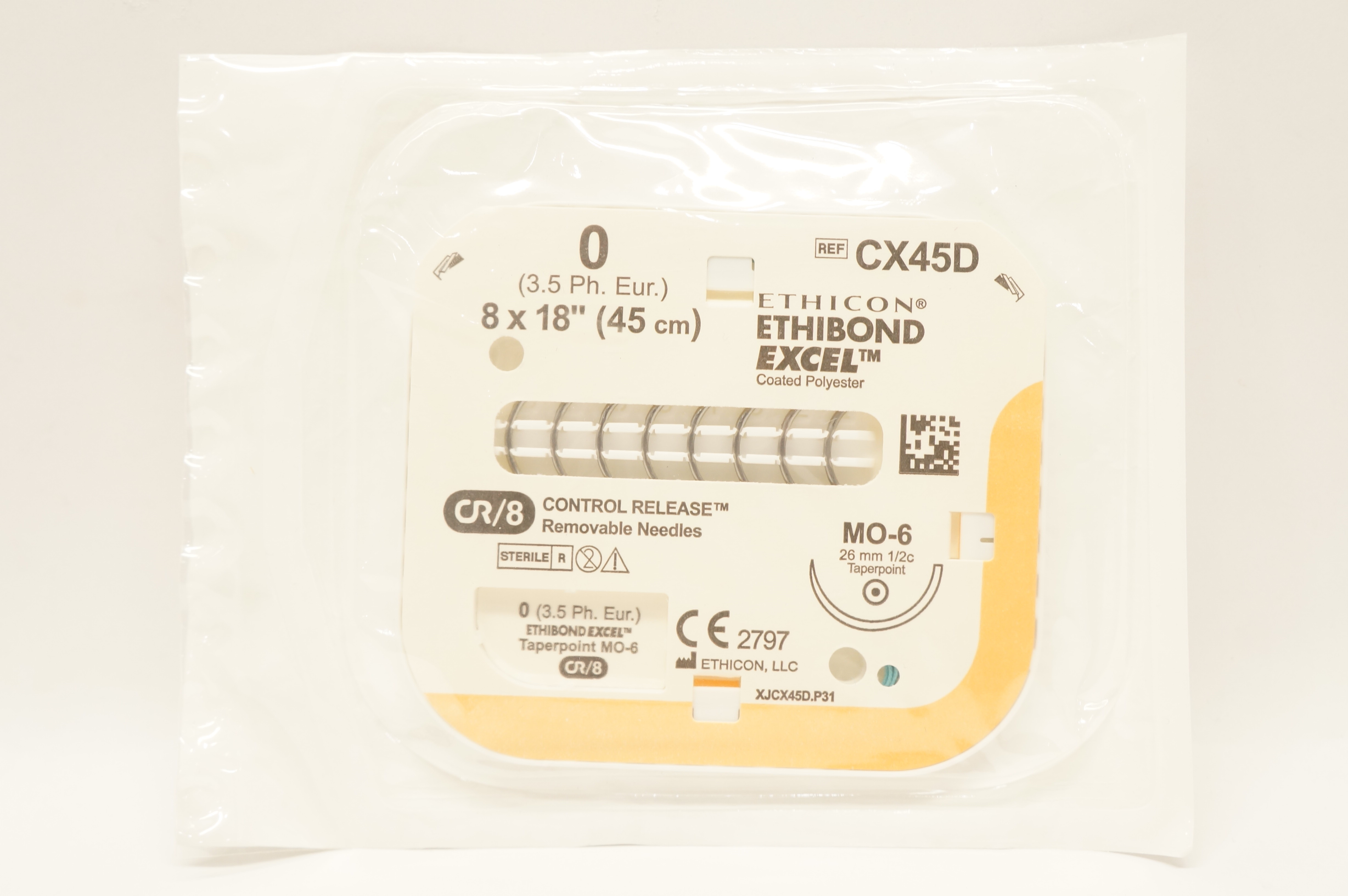 Ethicon CX45D 0 Ethibond Excel Braided Stre MO-6 26mm 1/2c Taperpoint 8x18 inch