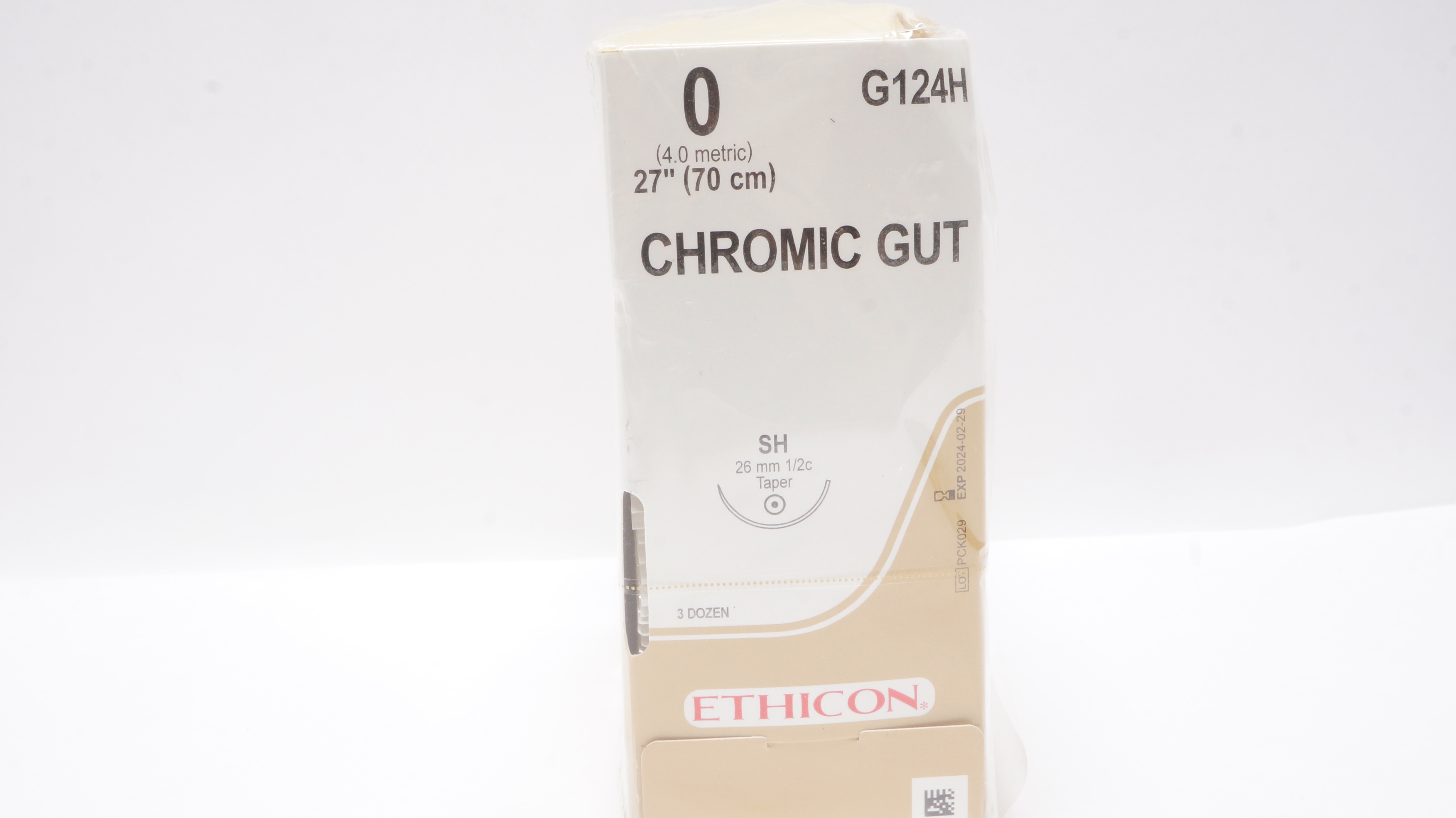 Ethicon G124H 0 CHROMIC GUT Stre SH 26mm 1/2c Taper, 27inch - Box of 36