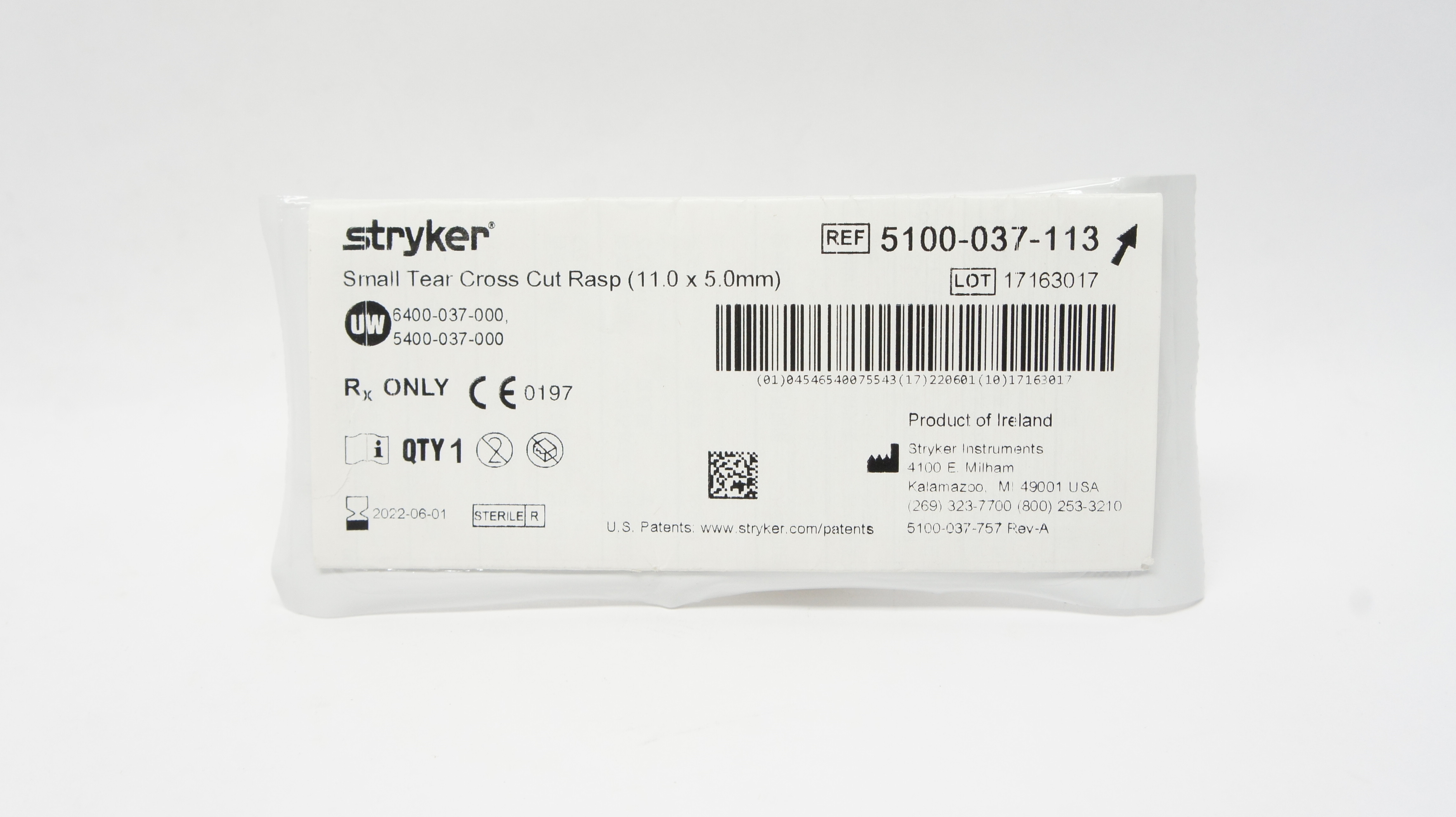 Stryker 5100-037-113 Small Tear Cross Rasp 11.0 x 5.0mm