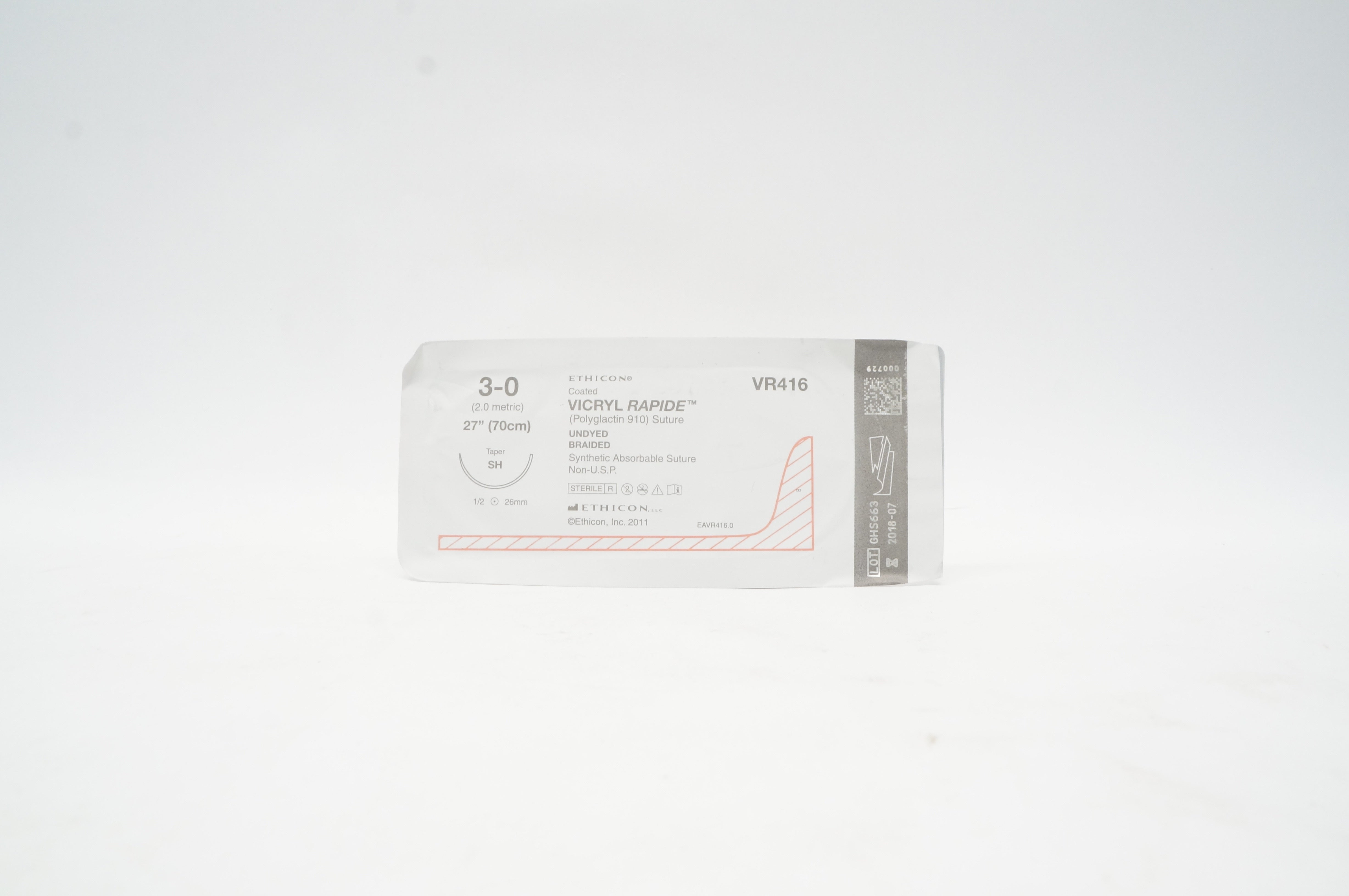 Ethicon VR416 3-0 Vicryl Rapide Polyglactin 910 Stre, SH 1/2 26mm, 27 inch (x)