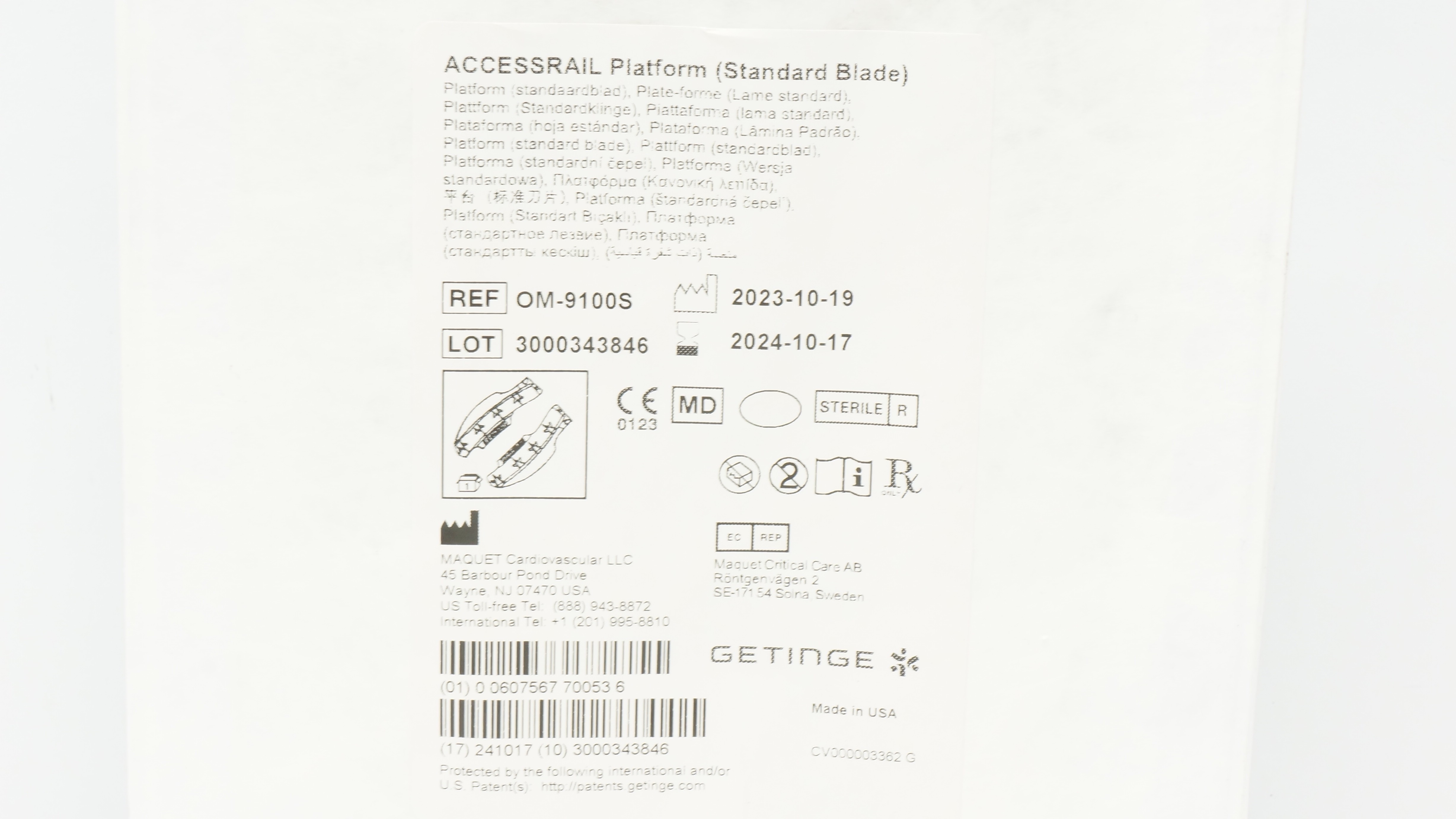 Maquet OM-9100S Getinge Accessrail Platform (Standard Blade)