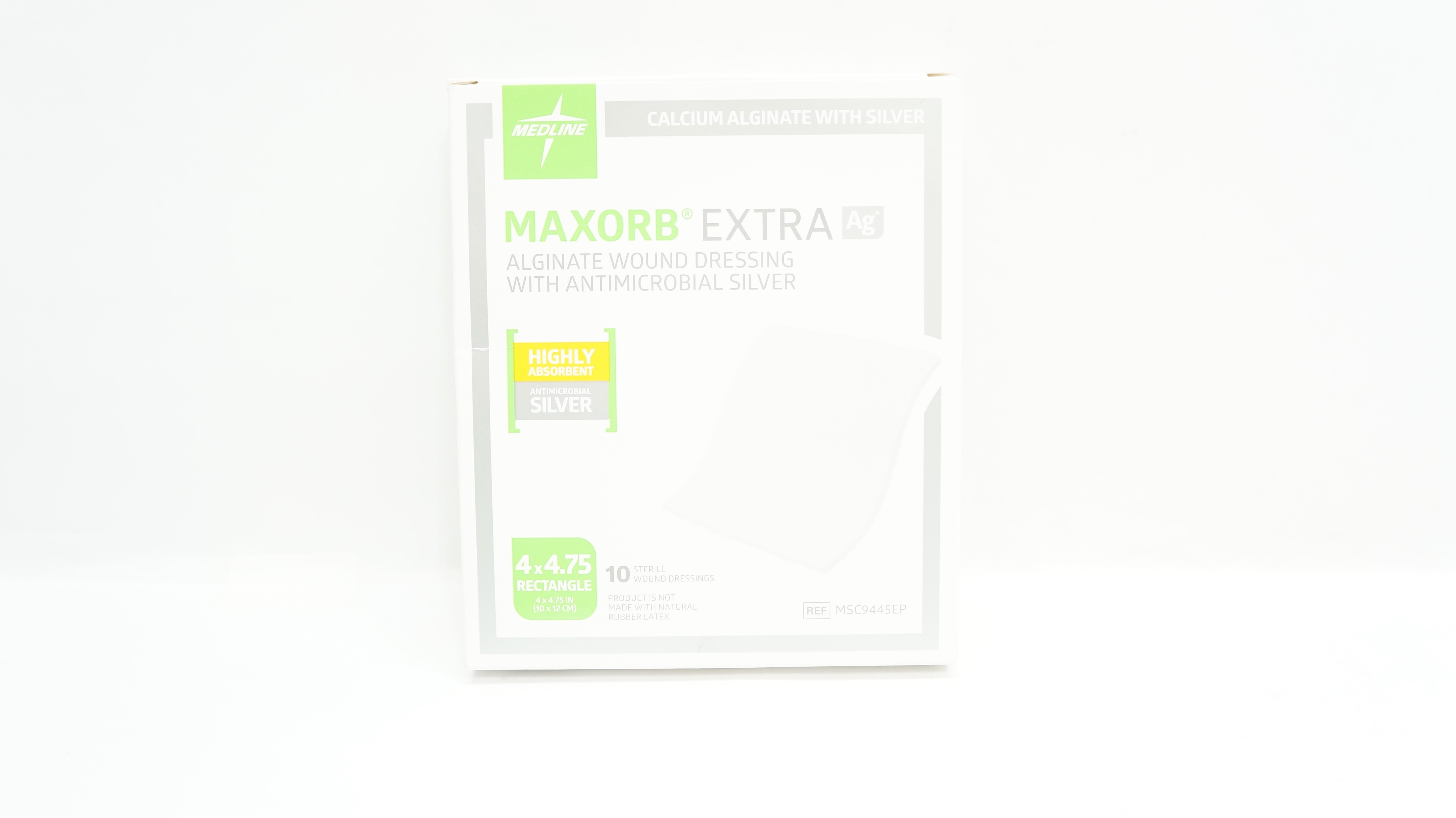 Medline MSC9445EP Maxorb Extra AG Silver Dressing 4inch x 4.75inch - Box of 10
