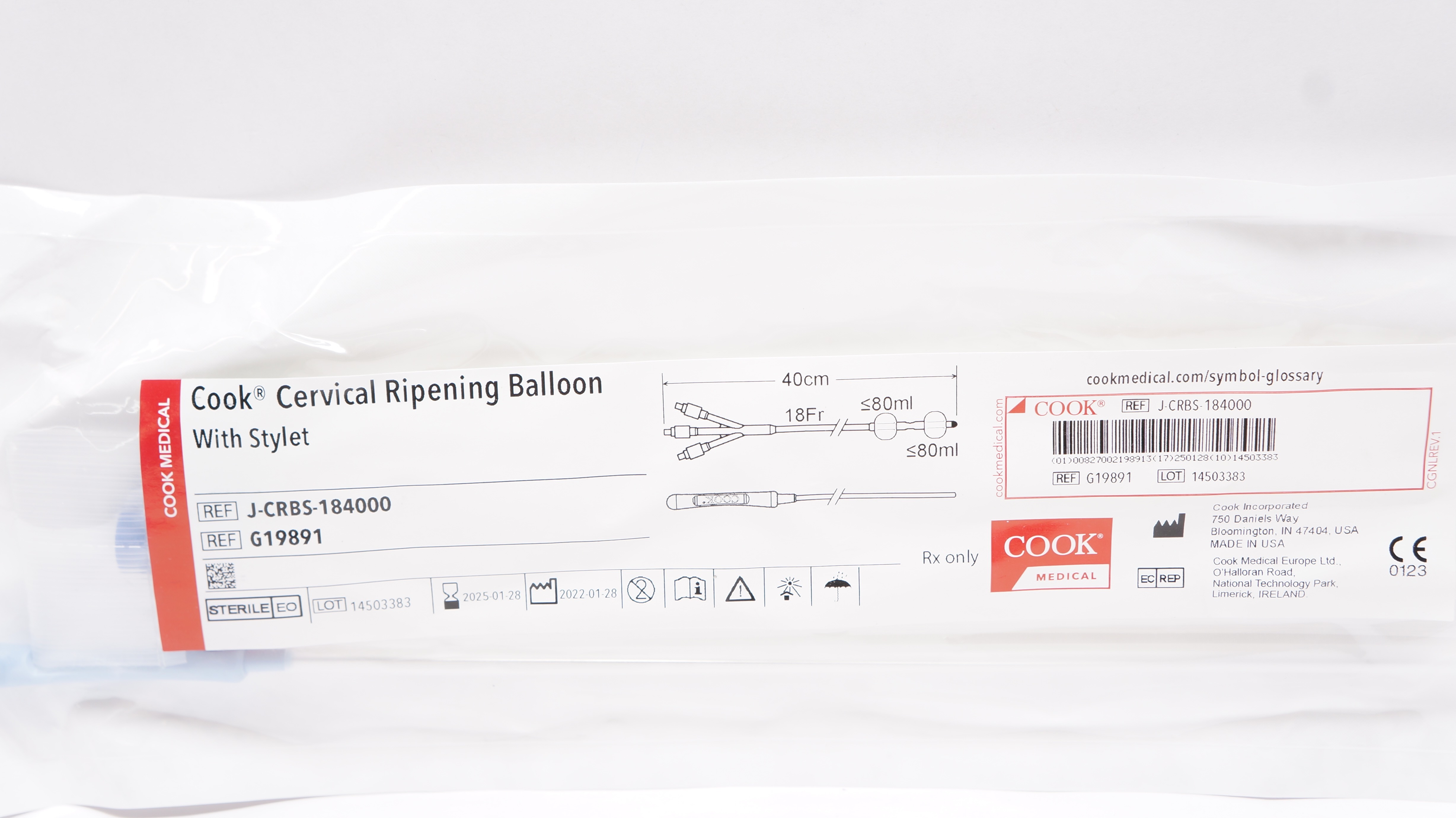 Cook Medical G19891 Cervical Ripening Balloon with Stylet 18Fr x 40cm