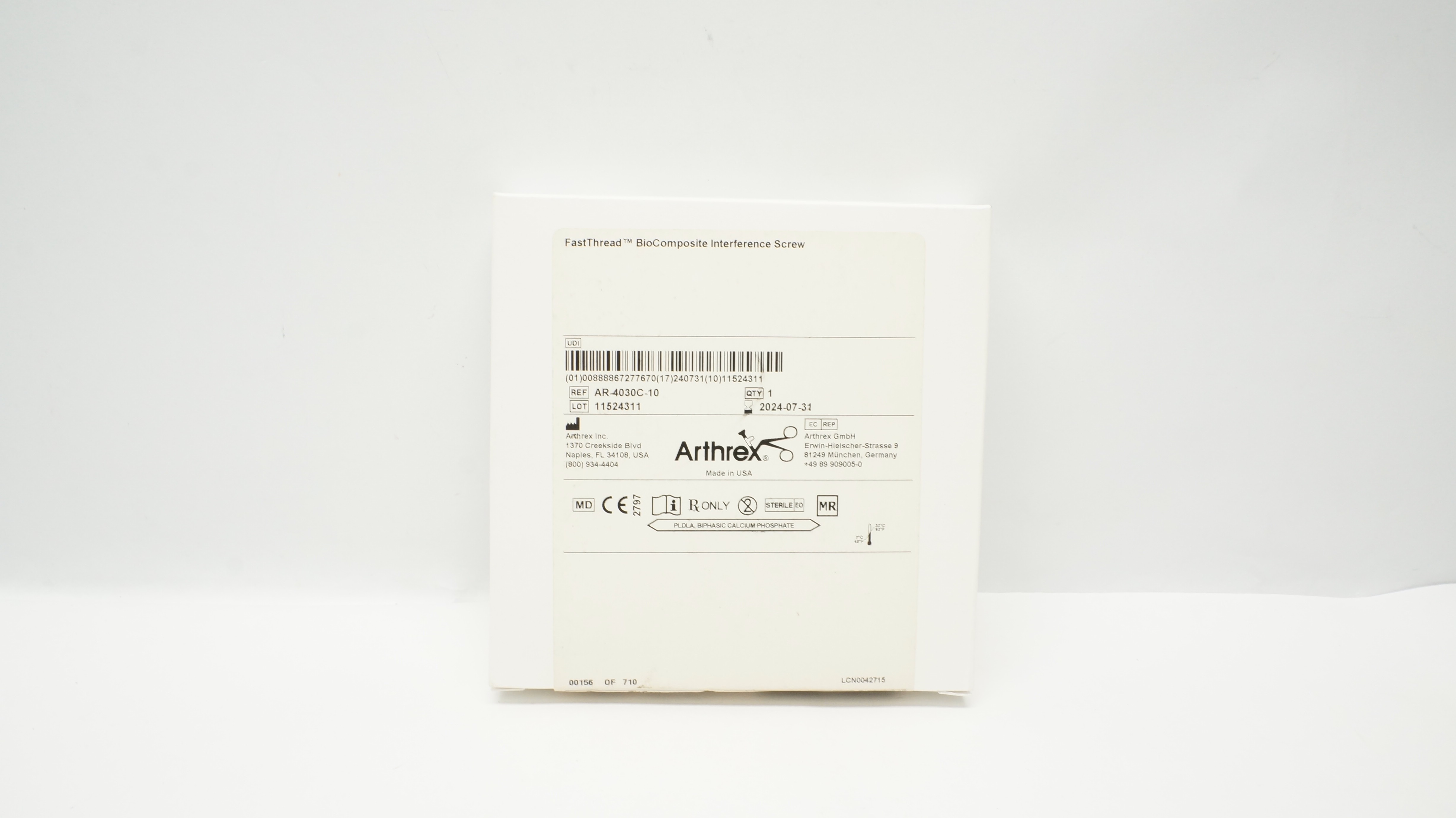 Arthrex AR-4030C-10 FastThread BioComposite Interference Screw 10 x 30mm (x)