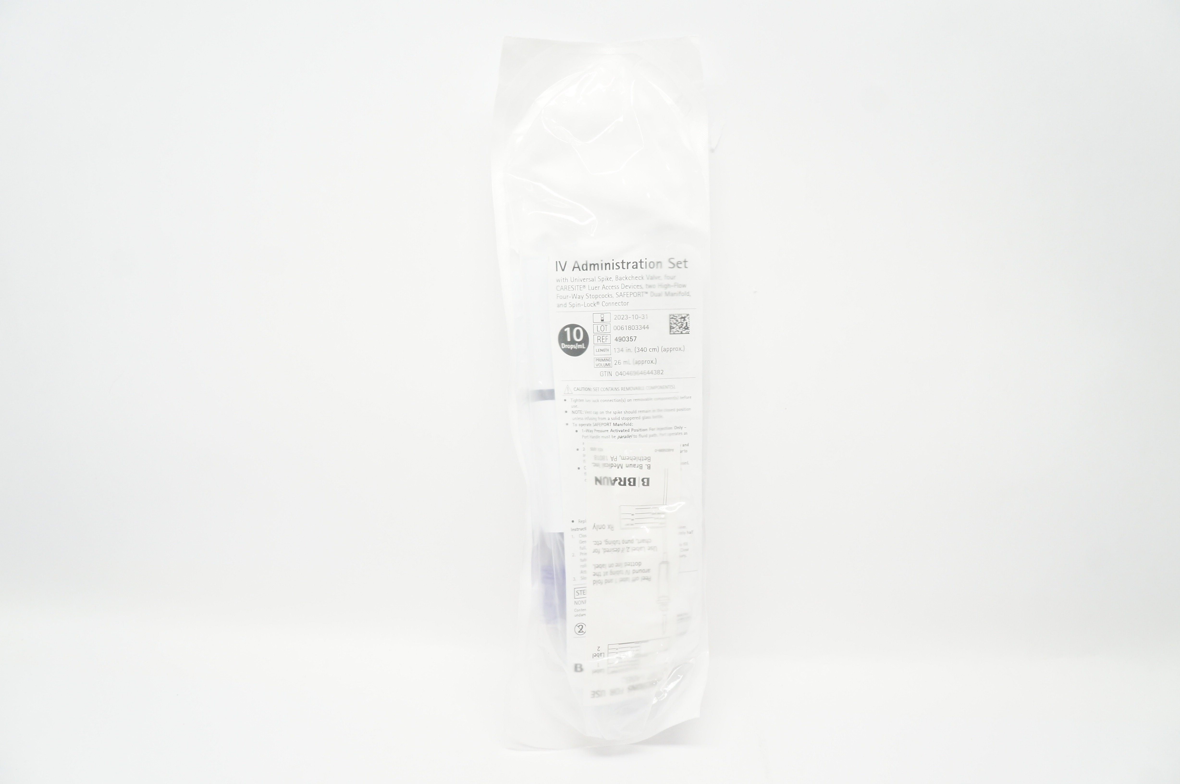 Braun 490357 IV Administration Set, 10 Drops/mL 26mL x 134 inch (Approx.)