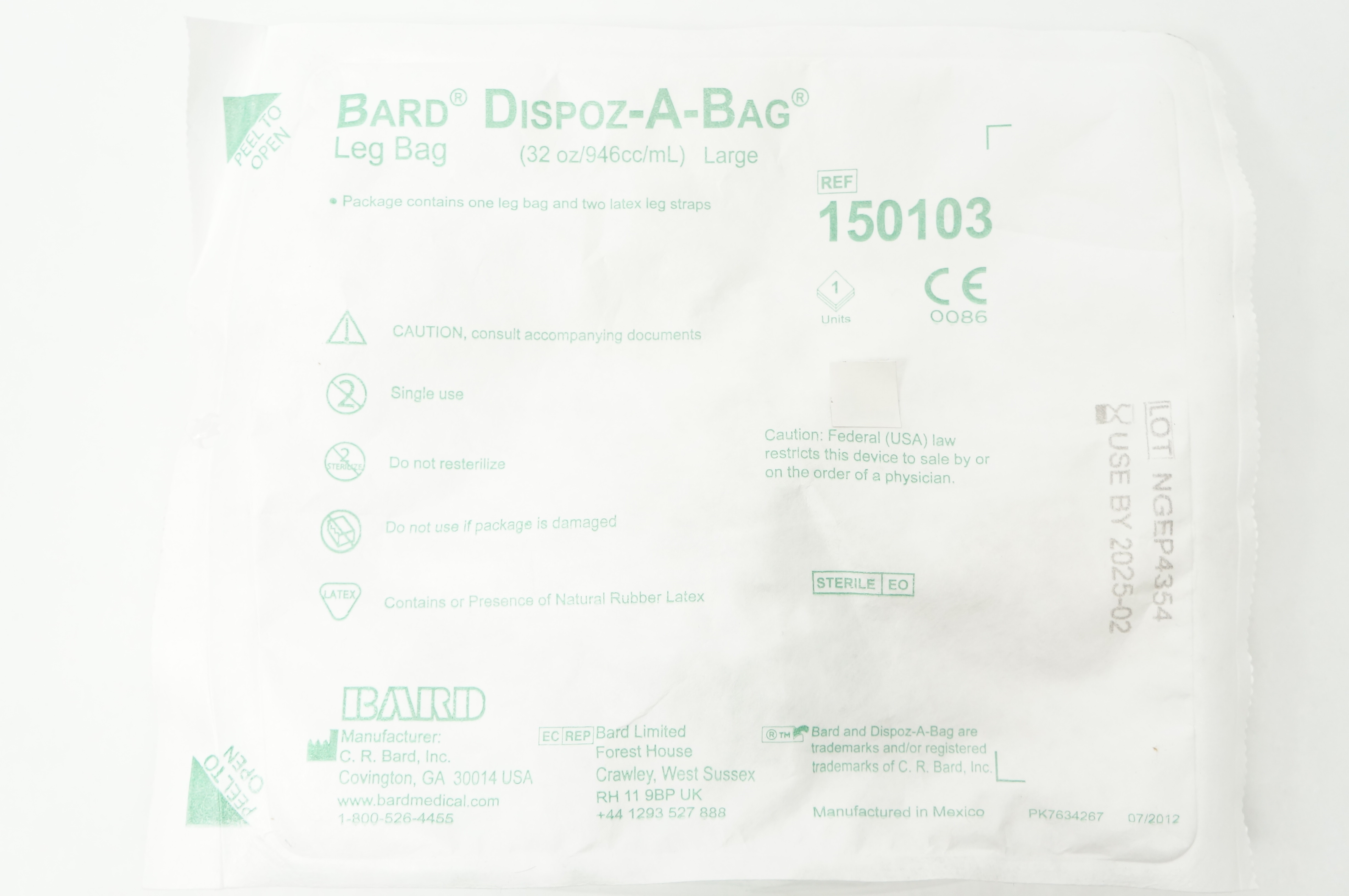 Bard 150103 Dispoz-A-Bag Leg Bag Large